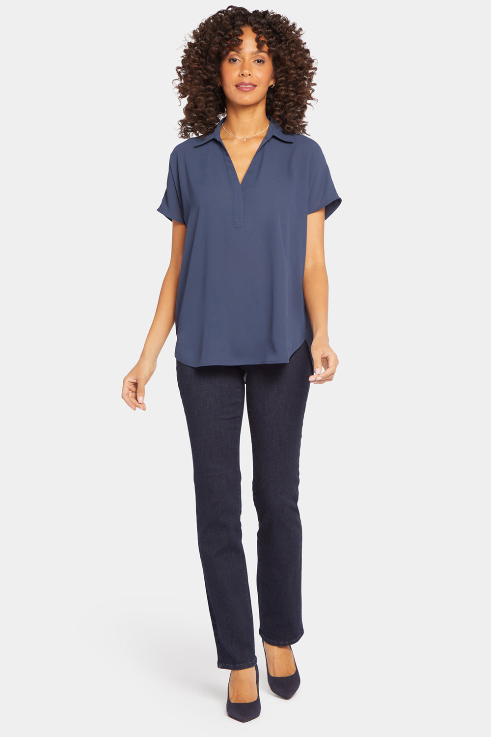 Becky Women's Short Sleeve Oxford Shirt - Classic Navy Blue Button Down Top for Work, Office & Casual Wear
