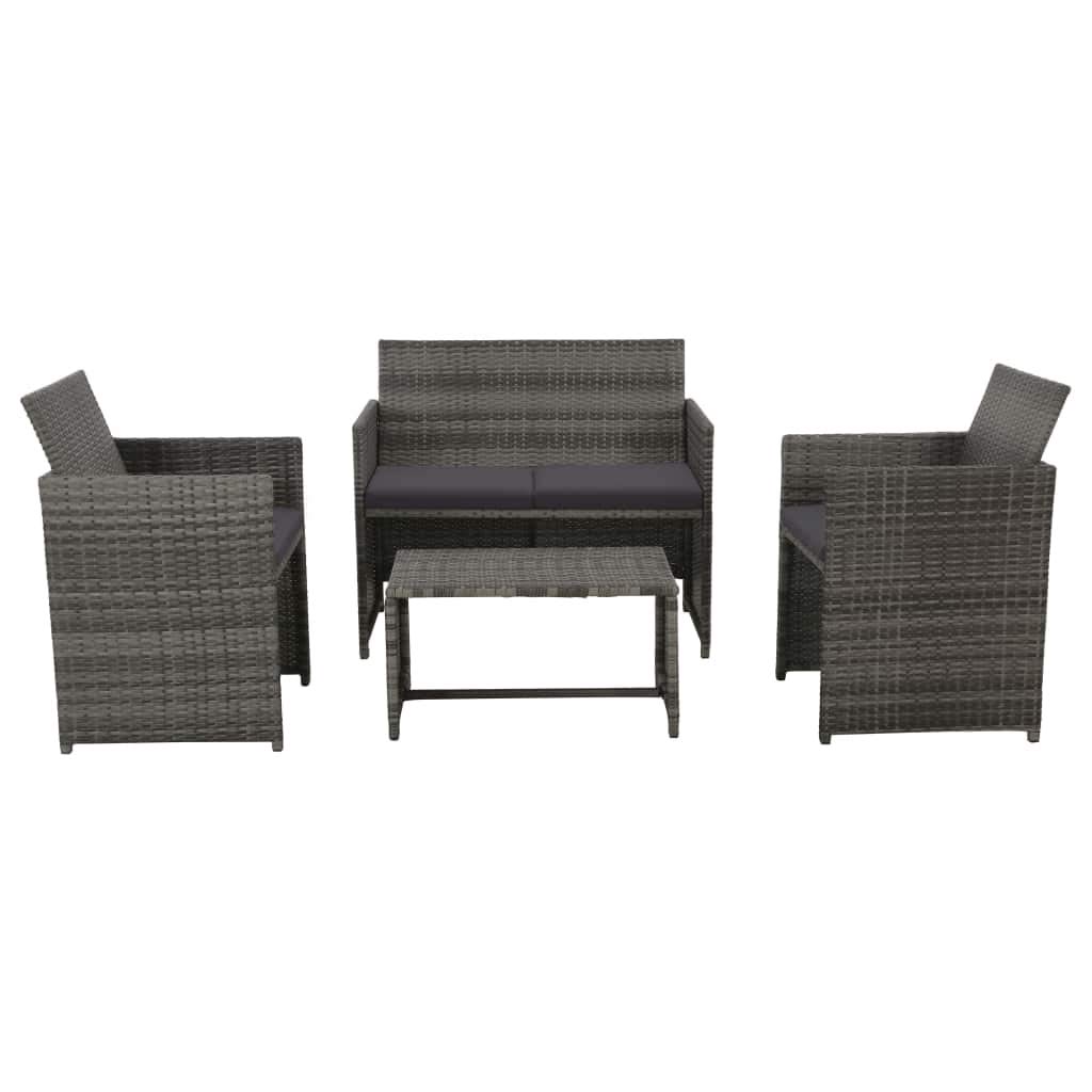 **4-Piece Gray Poly Rattan Outdoor Furniture Set with Cushions - Garden, Poolside, Balcony, or Patio Lounge Conversation Set for Relaxing & Entertaining**