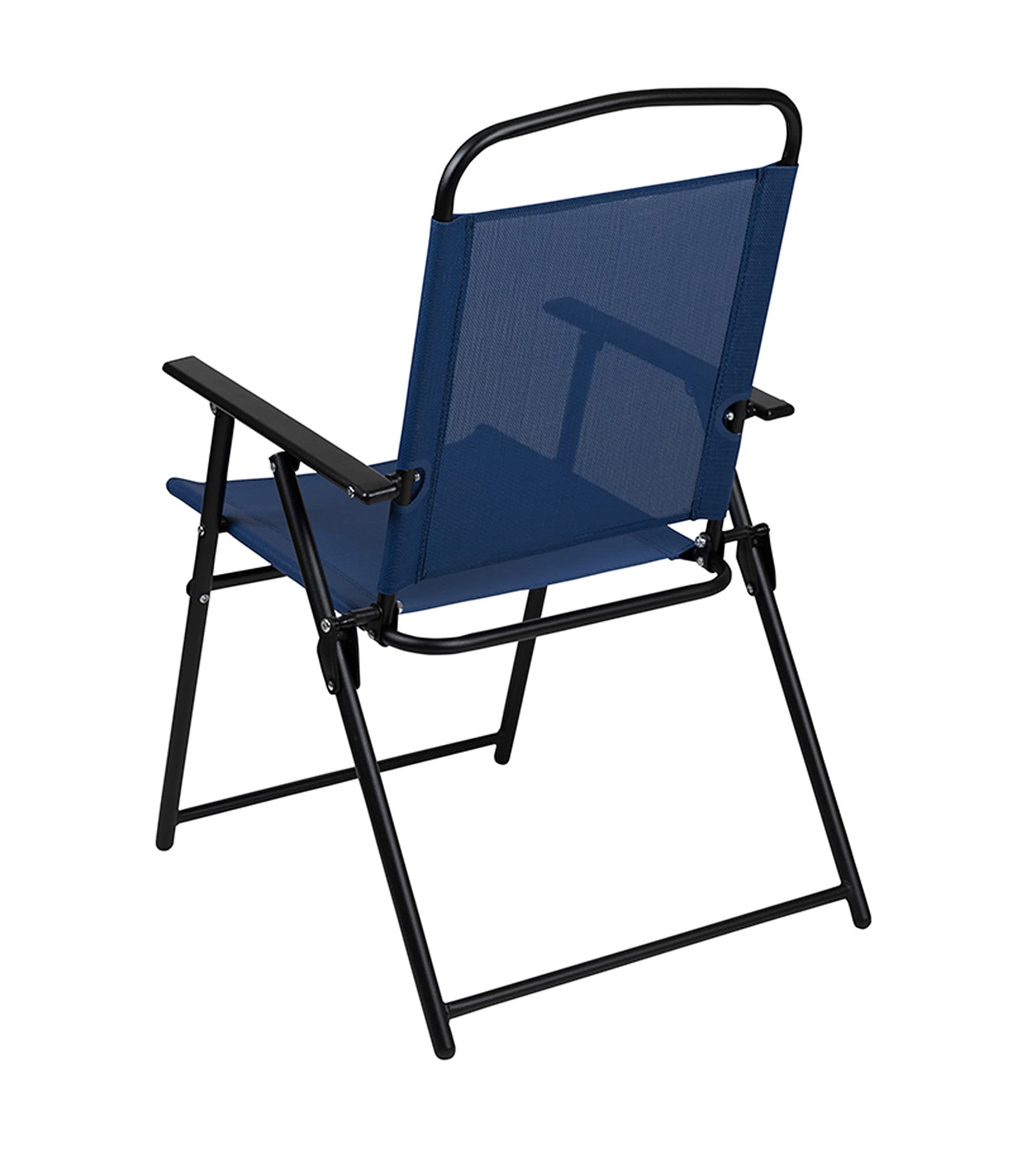 Flash Furniture Nantucket 6-Piece Patio Dining Set with Tempered Glass Table, 4 Folding Chairs & Sun Umbrella - Navy Blue Outdoor Furniture for Backyard, Garden, Poolside & Deck Dining