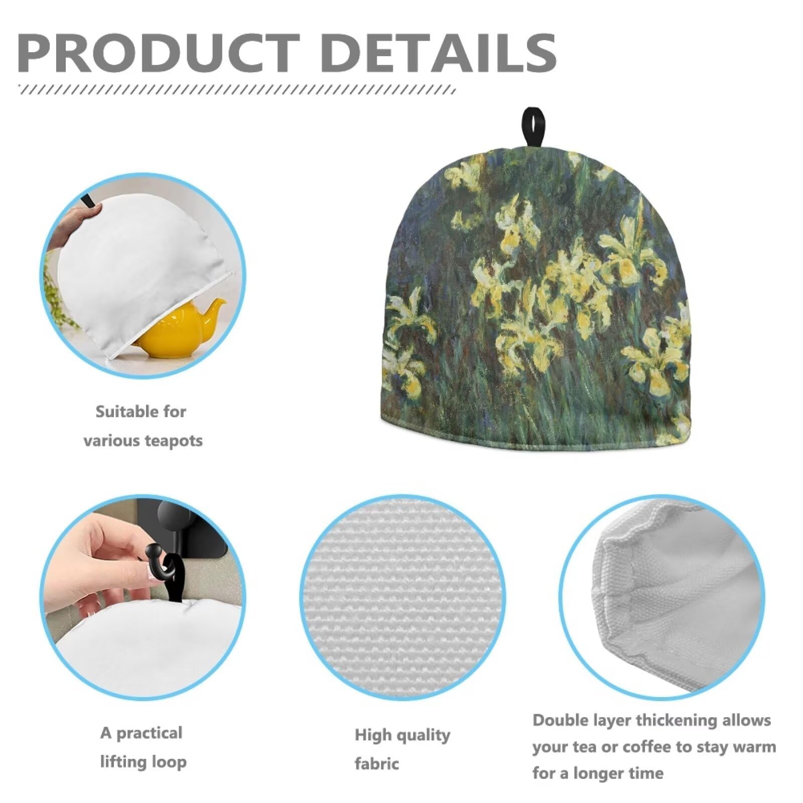 Large Insulated Tea Cozy for Teapot - Oil Painting Design Lightweight Kettle Cover - Perfect for Teapots, Kettles & French Press - Keep Warm & Dust-Free for Afternoon Tea, Coffee Breaks & Kitchen Decor