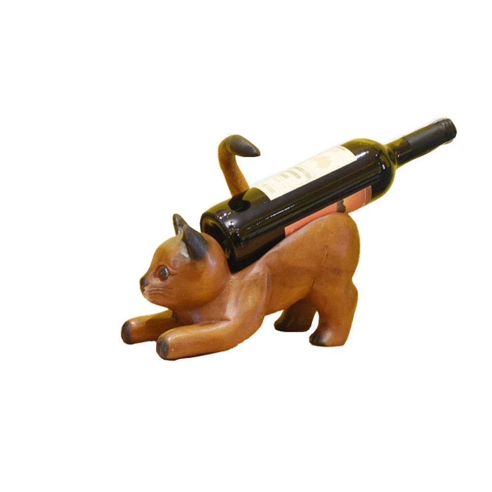 Wooden Freestanding Wine Rack - Cat-Shaped Tabletop Bottle Holder for Bar & Kitchen Decor | Single Wine Display Stand | Handcrafted Brown Home Decoration | Perfect for Gifts, Dining Room Centerpiece & Wine Lover Collections