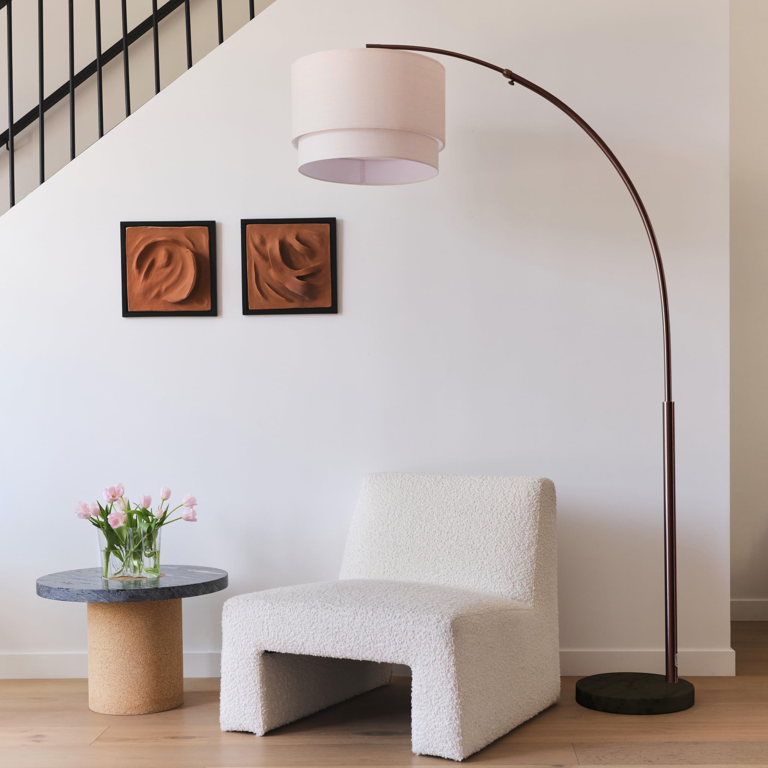 Brightech Mason Arc Floor Lamp - Modern Standing Light with Hanging Drum Shade for Living Room, Bedroom, Library & Den - Bronze Finish - Perfect for Reading, Relaxing & Ambient Lighting