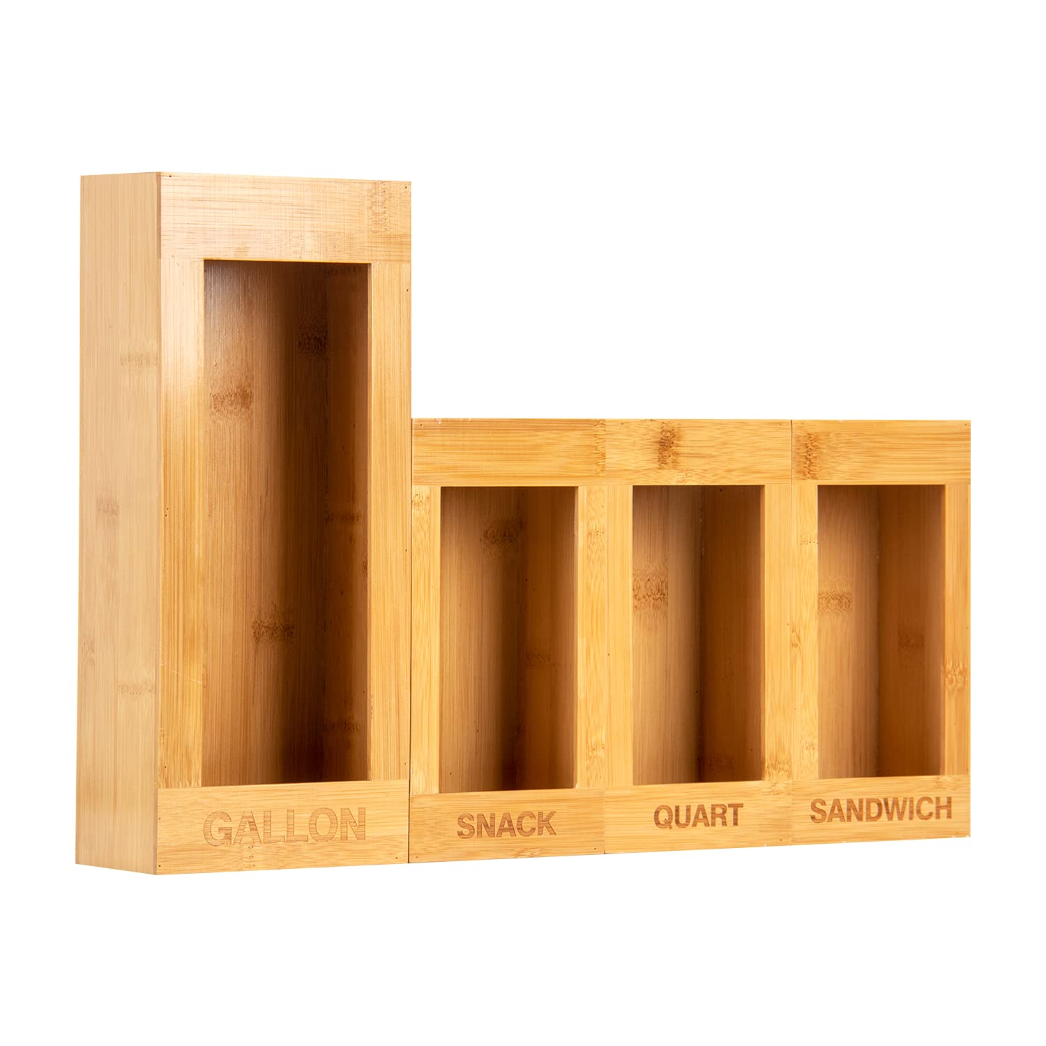 Bamboo Food Storage Bag Organizer - Kitchen Cabinet & Drawer Organizer for Gallon, Quart, Sandwich & Snack Bags | Space-Saving Kitchen Storage Solution for Pantry Organization