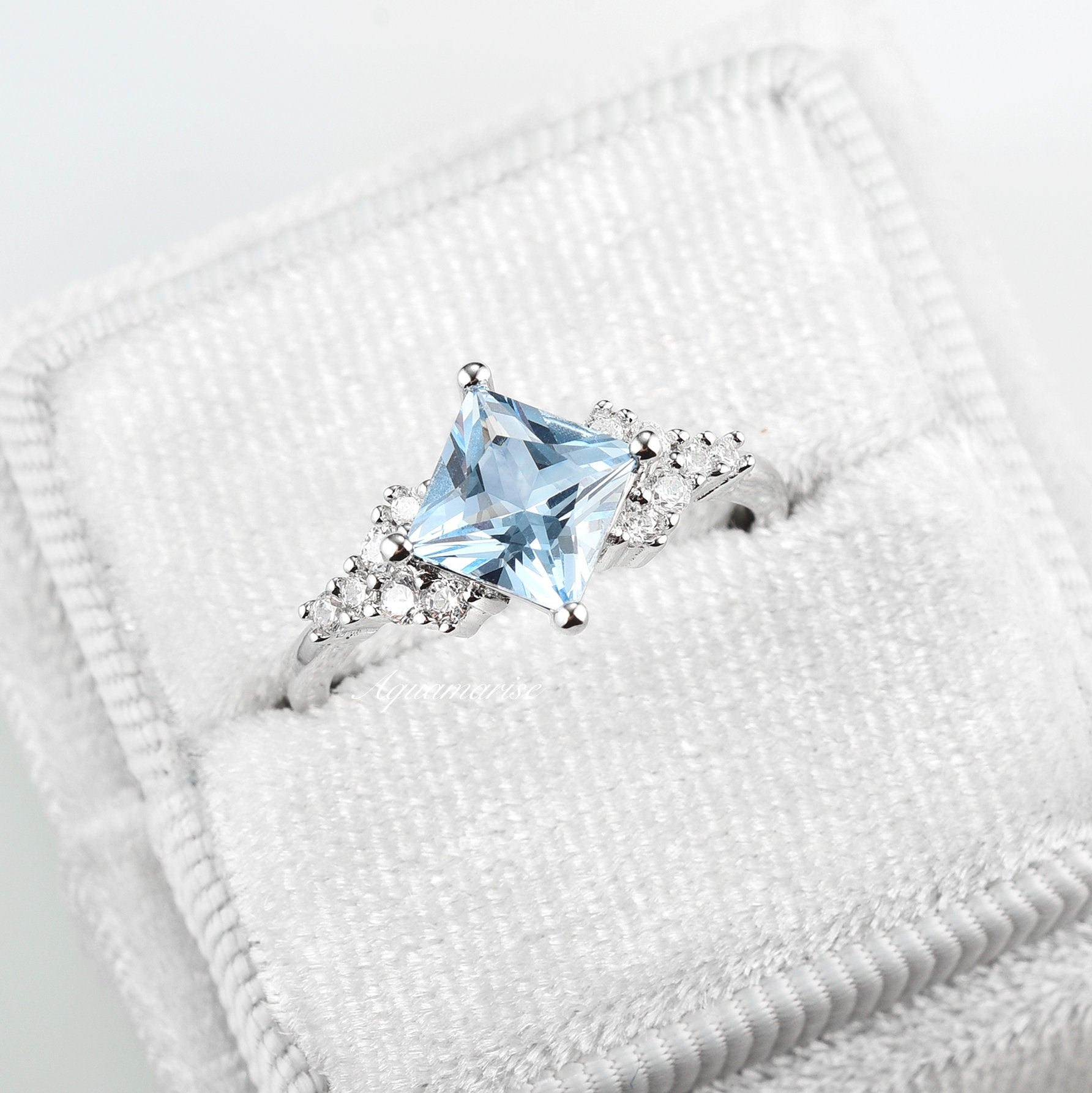 Ellie Aquamarine Ring - Sterling Silver Jewelry for Women, Elegant Birthstone Gift for March, Perfect for Engagement, Anniversary & Everyday Wear