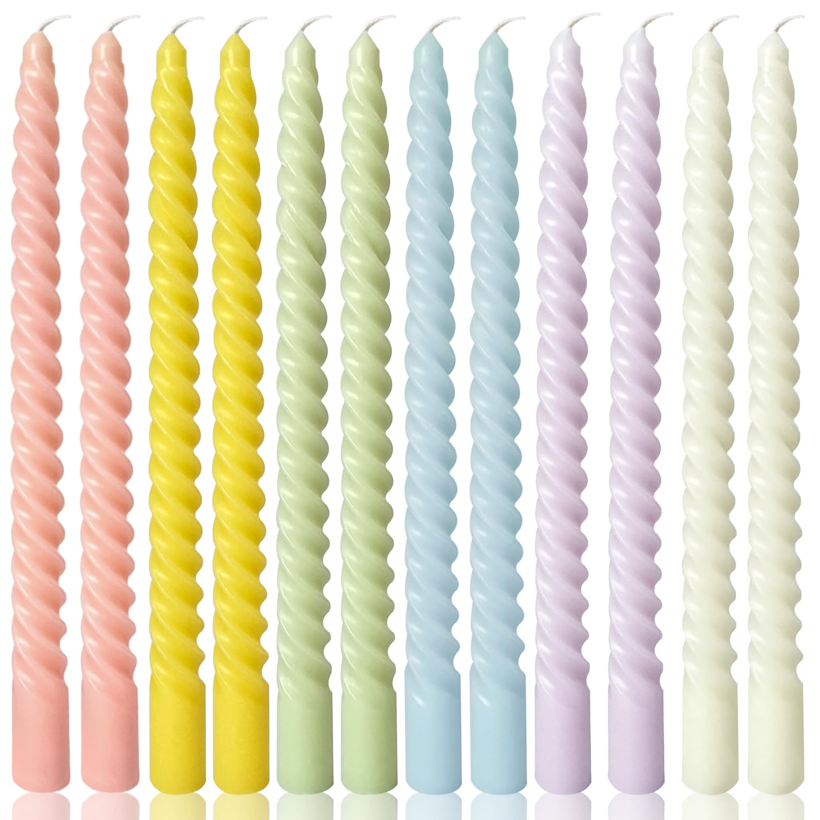 10 Inch Cream Spiral Taper Candles - 12 Pack Candy-Colored Candlesticks for Wedding, Dinner Party, Holiday & Home Decor - Perfect for Romantic Dinners, Centerpieces and Festive Ambiance