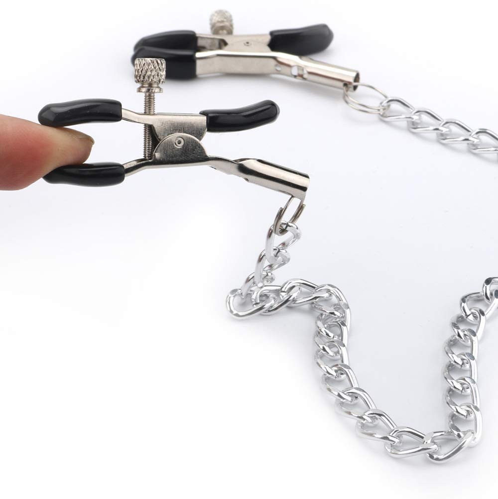 Adjustable Pressure Nipple Clamps with Chain - Silver Metal Nipple Clips for Women & Couples - BDSM Toy for Sensual Play & Intimate Scenes
