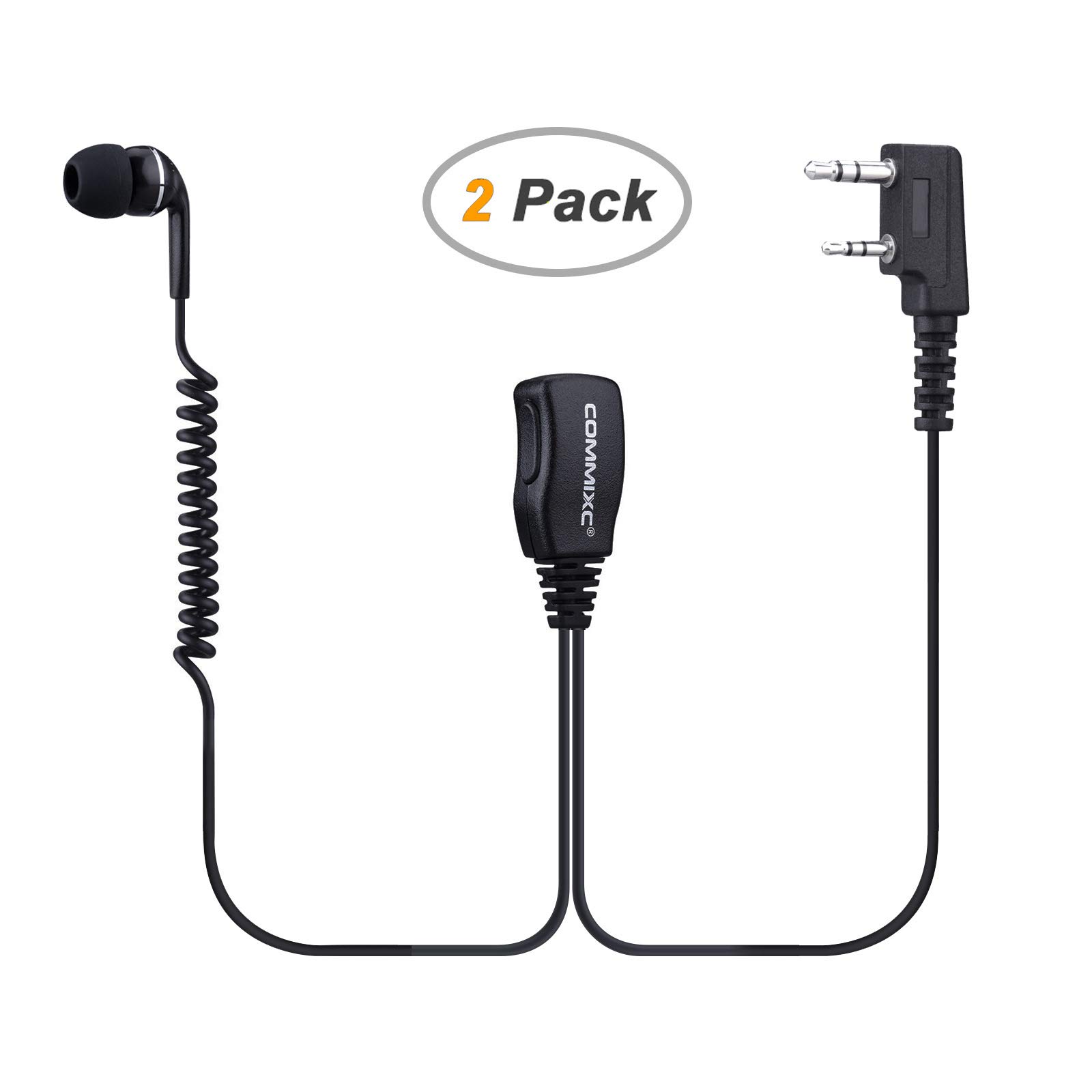 2 Pack Walkie Talkie Headset with PTT Mic - 2-Pin 3.5mm/2.5mm In-Ear Earpiece for Kenwood & BaoFeng Two-Way Radios - Perfect for Security, Construction & Outdoor Adventures
