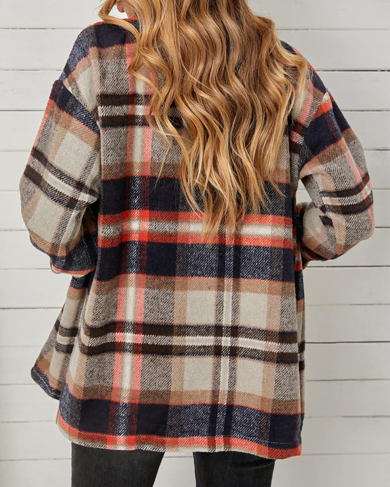 BTFBM Women's Plaid Flannel Shacket - Long Sleeve Button Down Casual Blouse for Fall & Spring | Loose Fit Tops for Work, Outdoor & Layering 2025