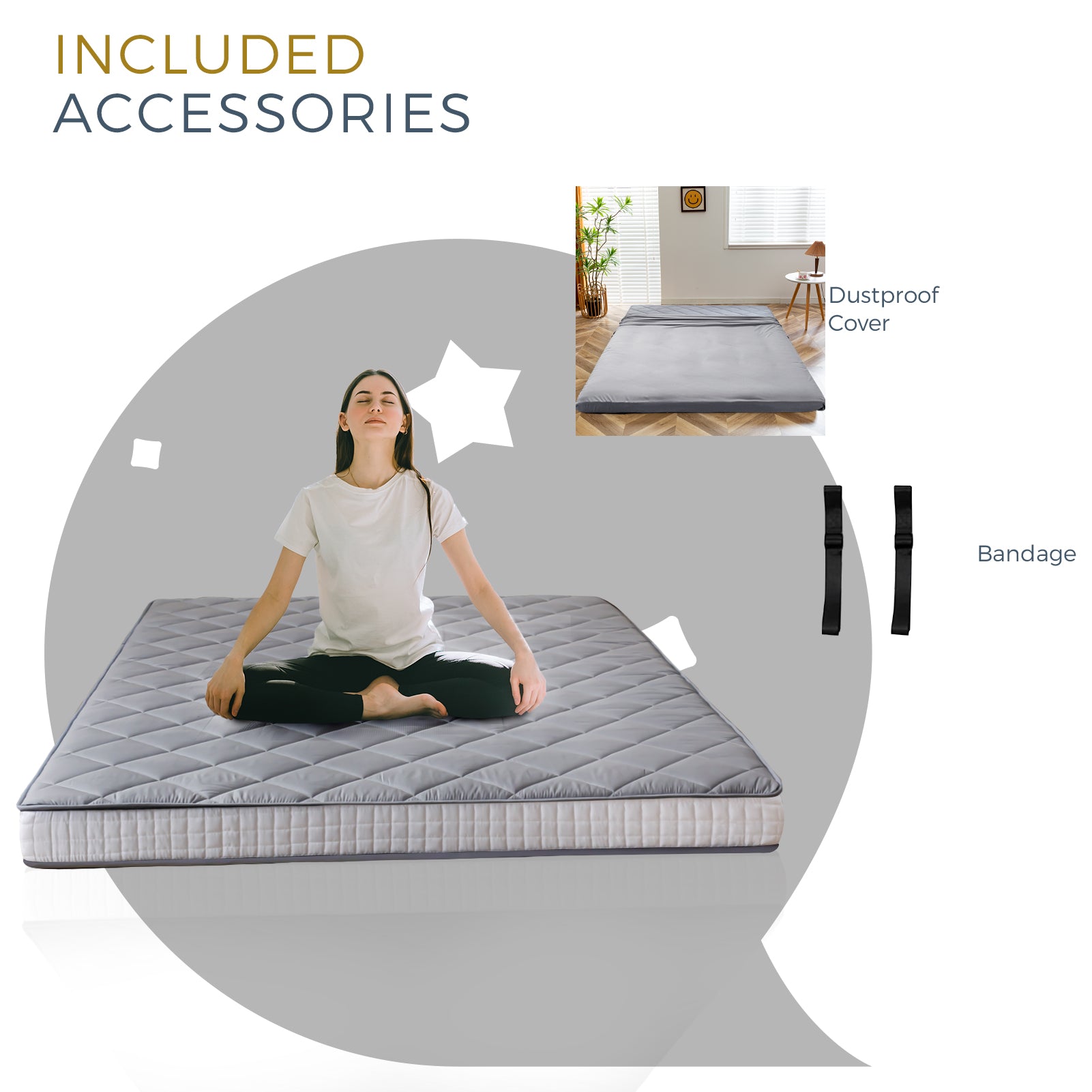 MAXYOYO 6-Inch Extra Thick Floor Futon Mattress - Diamond Quilting Design, Grey Memory Foam Mattress for Guest Bed, Dorm Room, or Living Room Floor Sleeping
