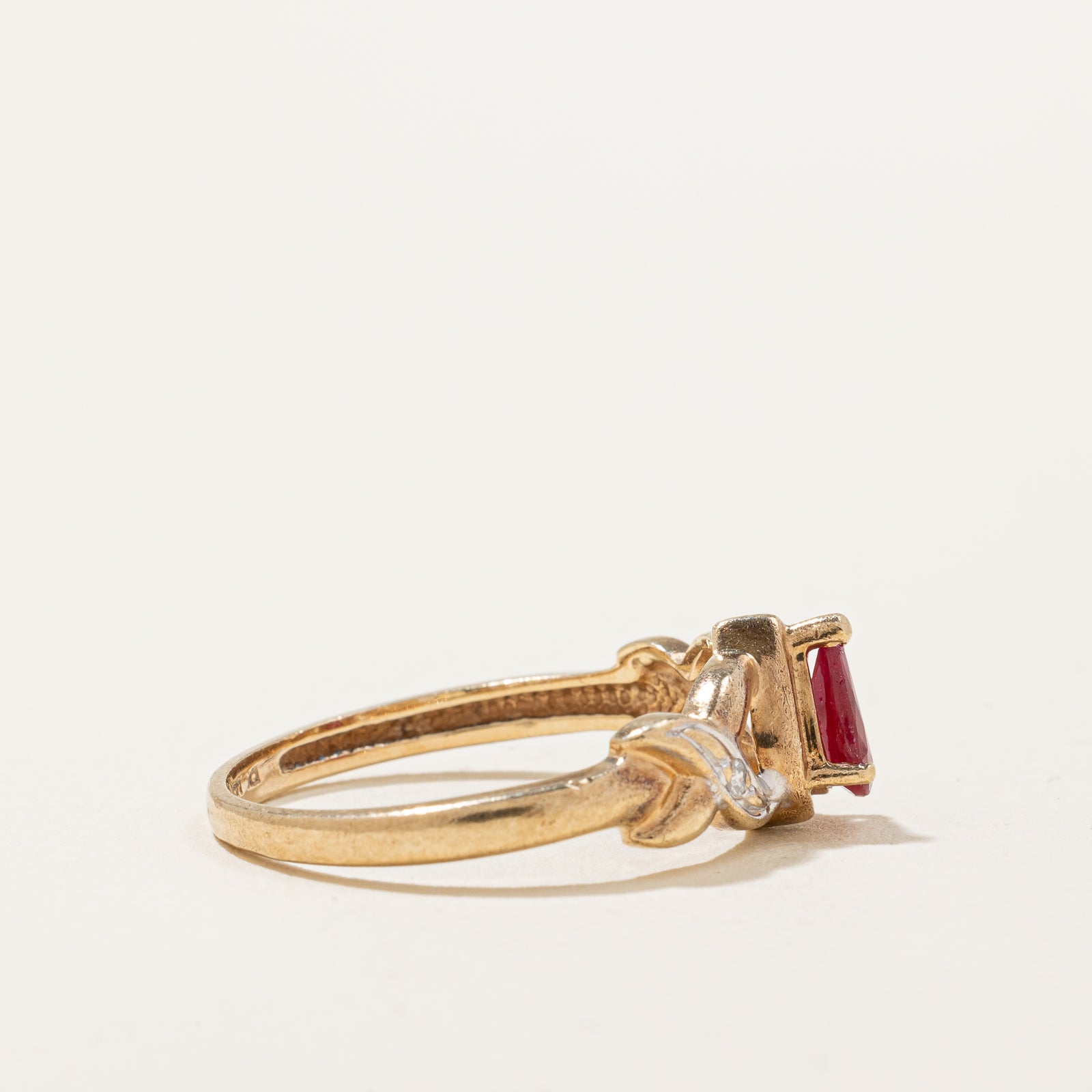 Pear Cut Ruby & Diamond Crossover Ring - 0.40ct Ruby & 0.02ctw Diamonds - Size 6.75 - Elegant Bridal & Anniversary Jewelry Gift for Her