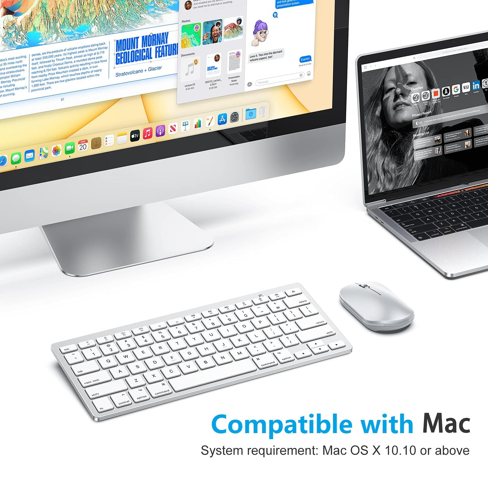 OMOTON Bluetooth Keyboard for Mac - Compact Wireless Keyboard Compatible with MacBook Pro/Air, iMac, Mac Mini, Windows PC (Silver) | Perfect for Home Office, Travel & Coffee Shop Work