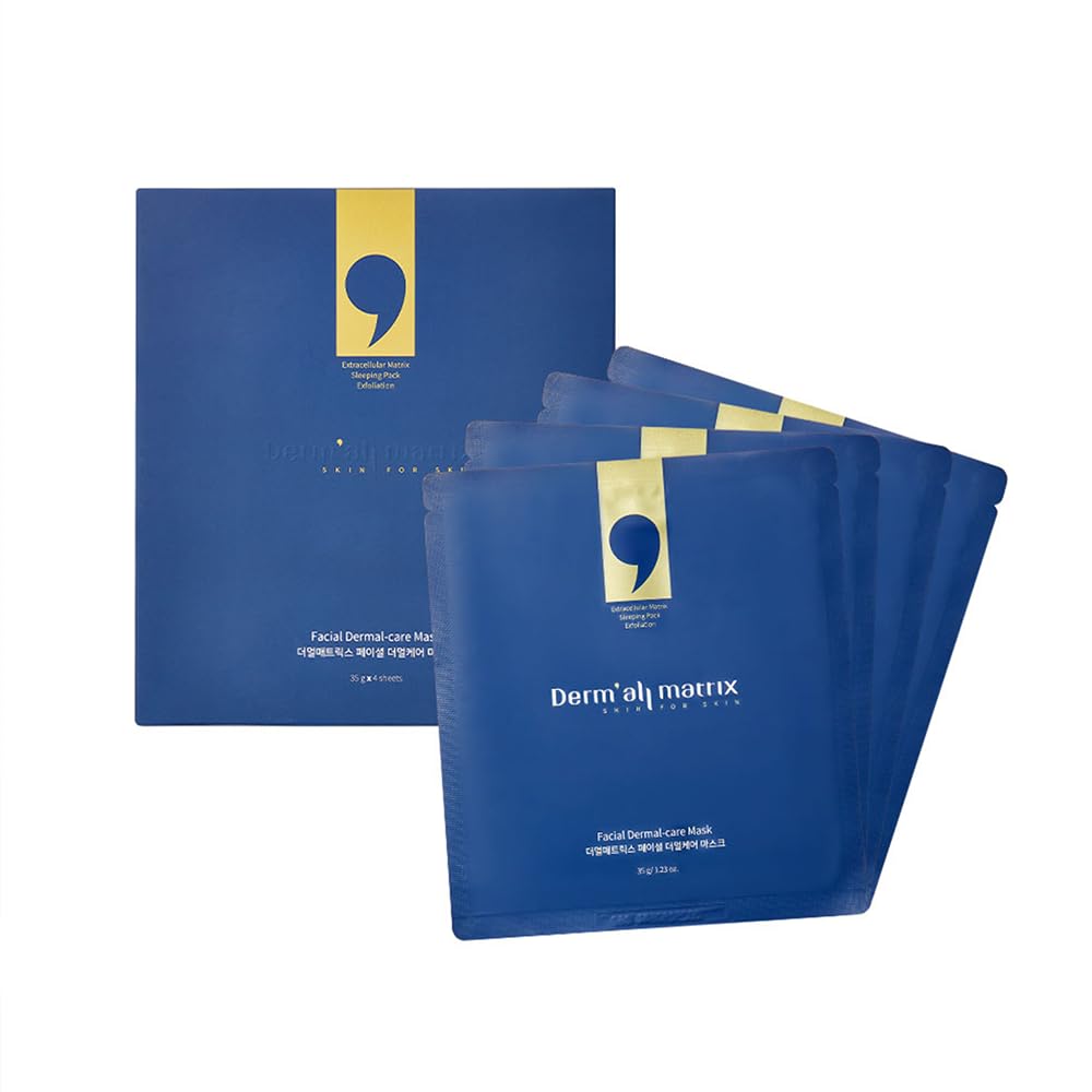 DERM·ALL MATRIX Overnight Collagen Sheet Mask - Hydrating & Lifting Facial Treatment for Wrinkles & Dry Skin (4 Sheets/1 Week) | Soothing, Exfoliating & Nourishing Dermal-Care | Perfect for Nighttime Skincare Routine & Weekly Self-Care Sessions