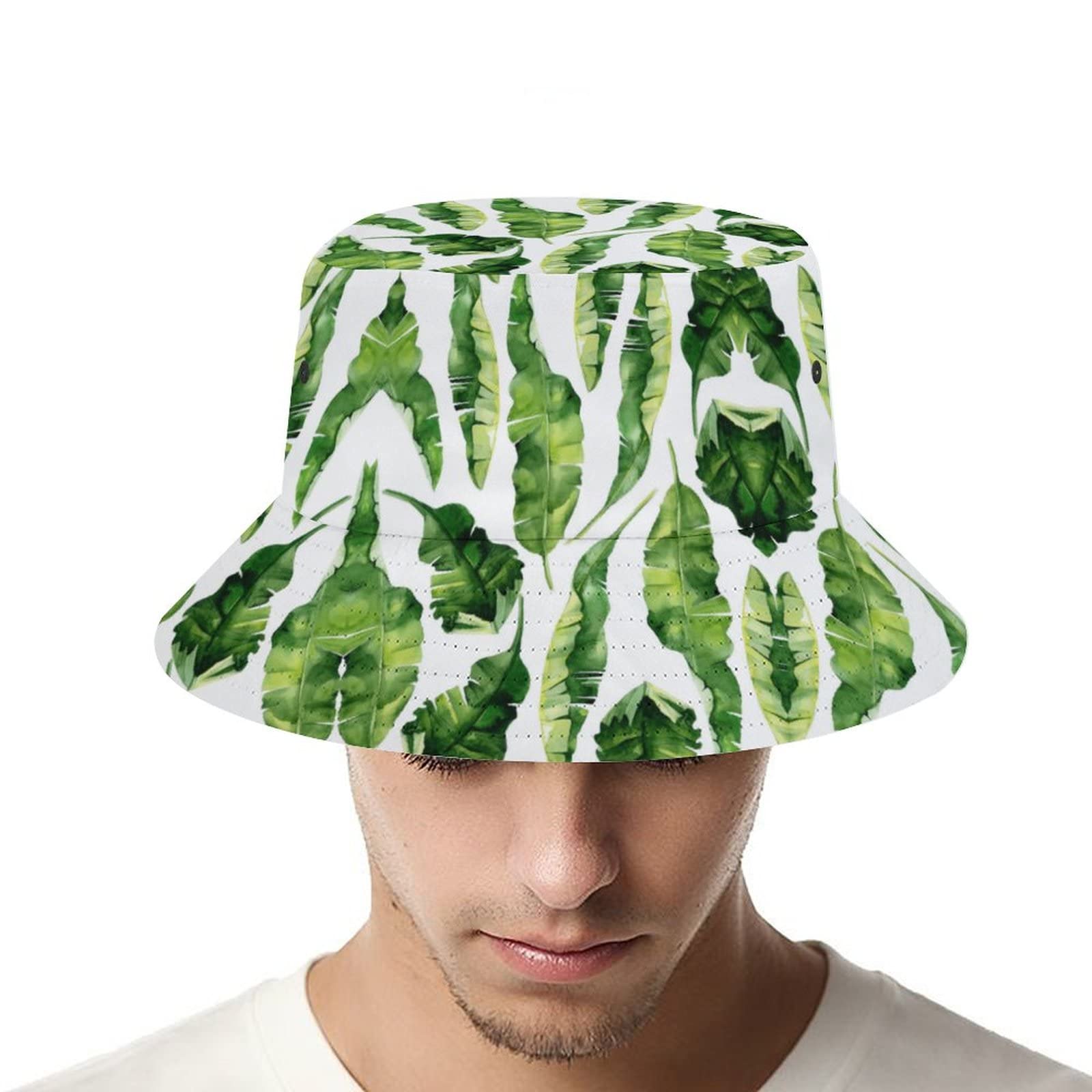 Tropical Leaf Print Bucket Hat for Women & Men - Packable Sun Hat for Beach, Travel & Outdoor Activities - Unisex Summer Fisherman Cap