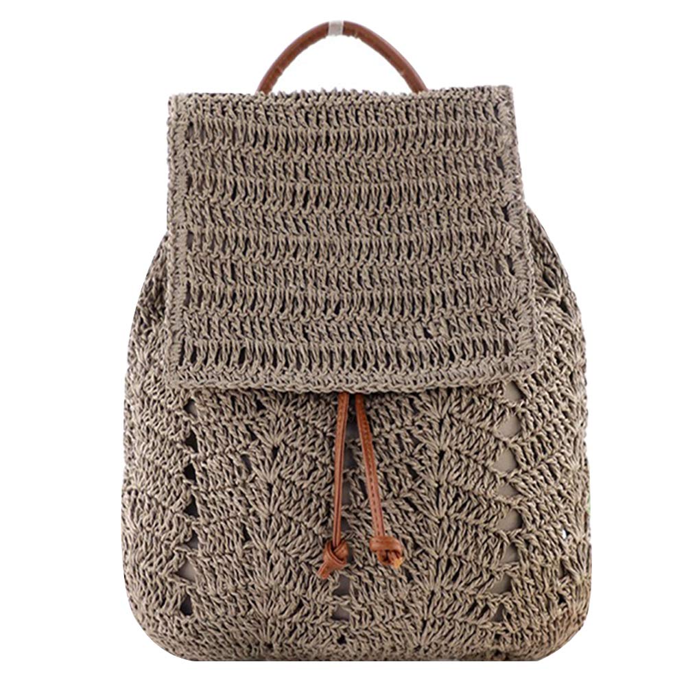 Stylish Women's Mini Straw Travel Backpack - Woven Crossbody Shoulder Bag for Casual Outings & Beach Trips (Gray)