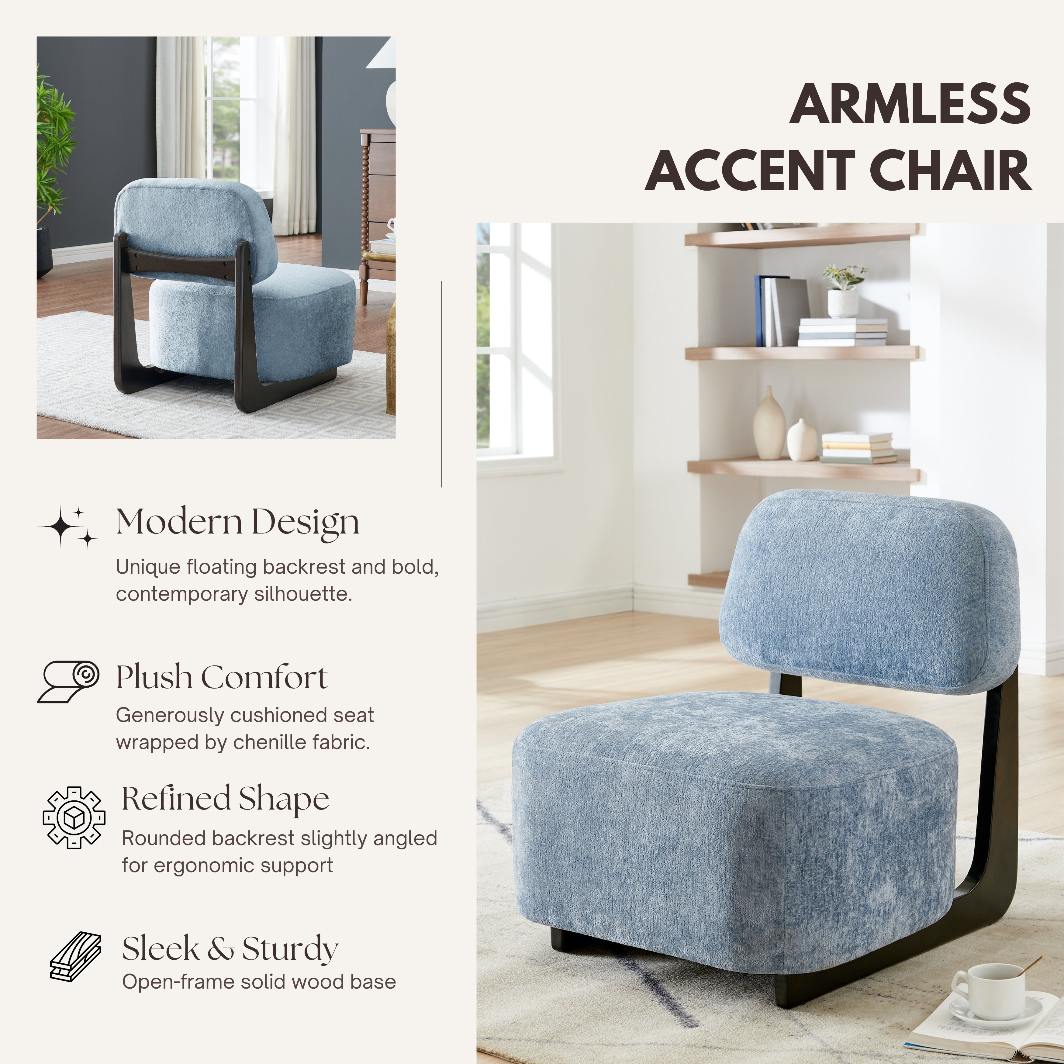 Solara Modern Accent Chair with Solid Wood Frame - Roundhill Furniture - Stylish Living Room Seating for Home & Office Decor