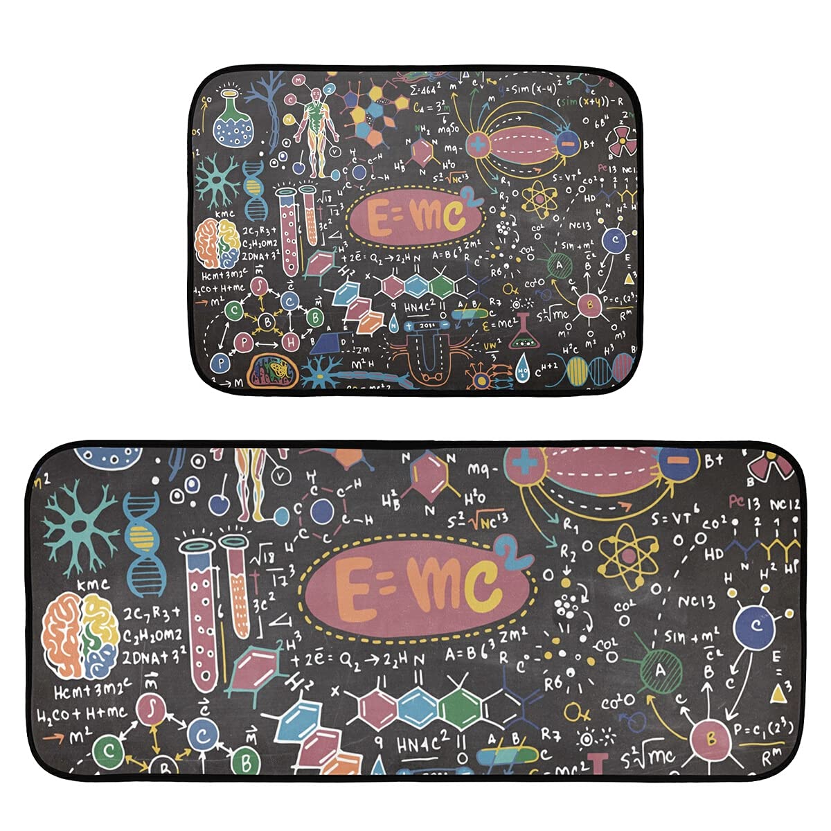 Non-Slip Washable 2-Piece Kitchen Runner Rug Set - Blackboard Chalkboard Design for School, Sink, Laundry & Home Decor - Perfect for Classrooms, Kitchens & High-Traffic Areas