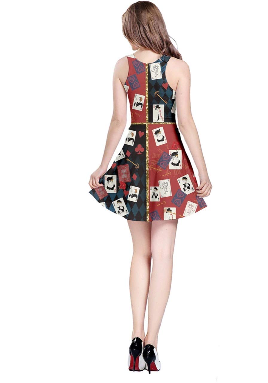CowCow Women's Dark Poker Playing Cards Print Queen Flame Hell Fire Seamless Sleevele ss Dress - XS to 5XL | Sexy Party Outfit for Casino Night, Halloween Costume & Cosplay