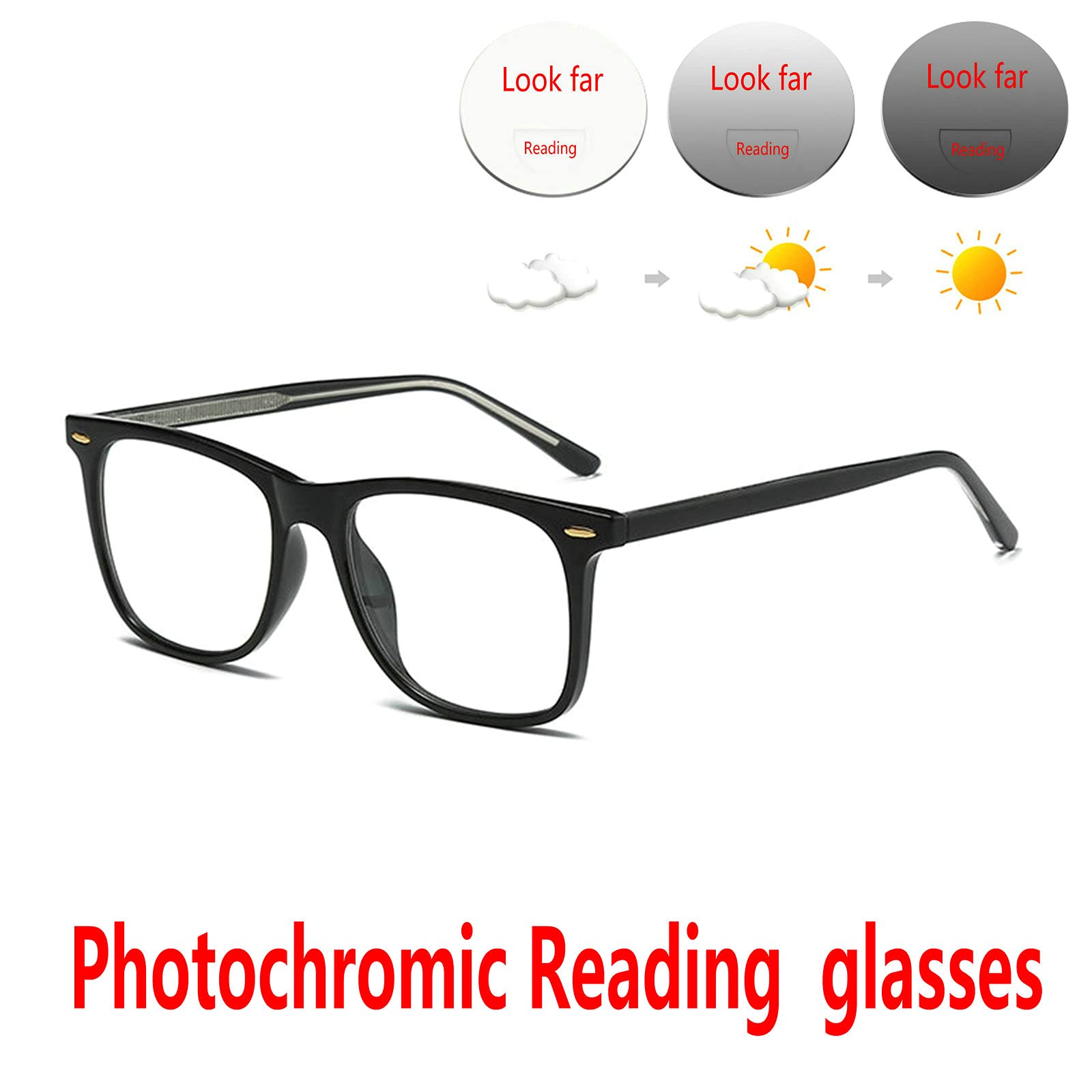 Photochromic Bifocal Reading Sunglasses for Women & Men - Transition Lens Square Glasses with Anti-Glare Protection - Perfect for Driving, Reading & Outdoor Activities