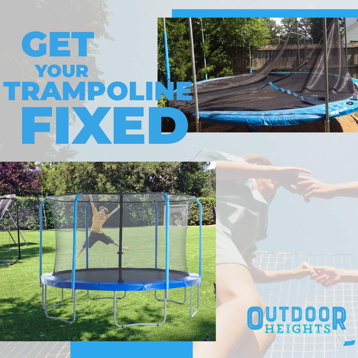 Trampoline Safety Net Enclosure Replacement Set - Universal Fit for Most Trampoline Brands | Includes Durable Net, Steel Poles & Hardware | Perfect for Backyard Jumping, Kids Play & Outdoor Recreation