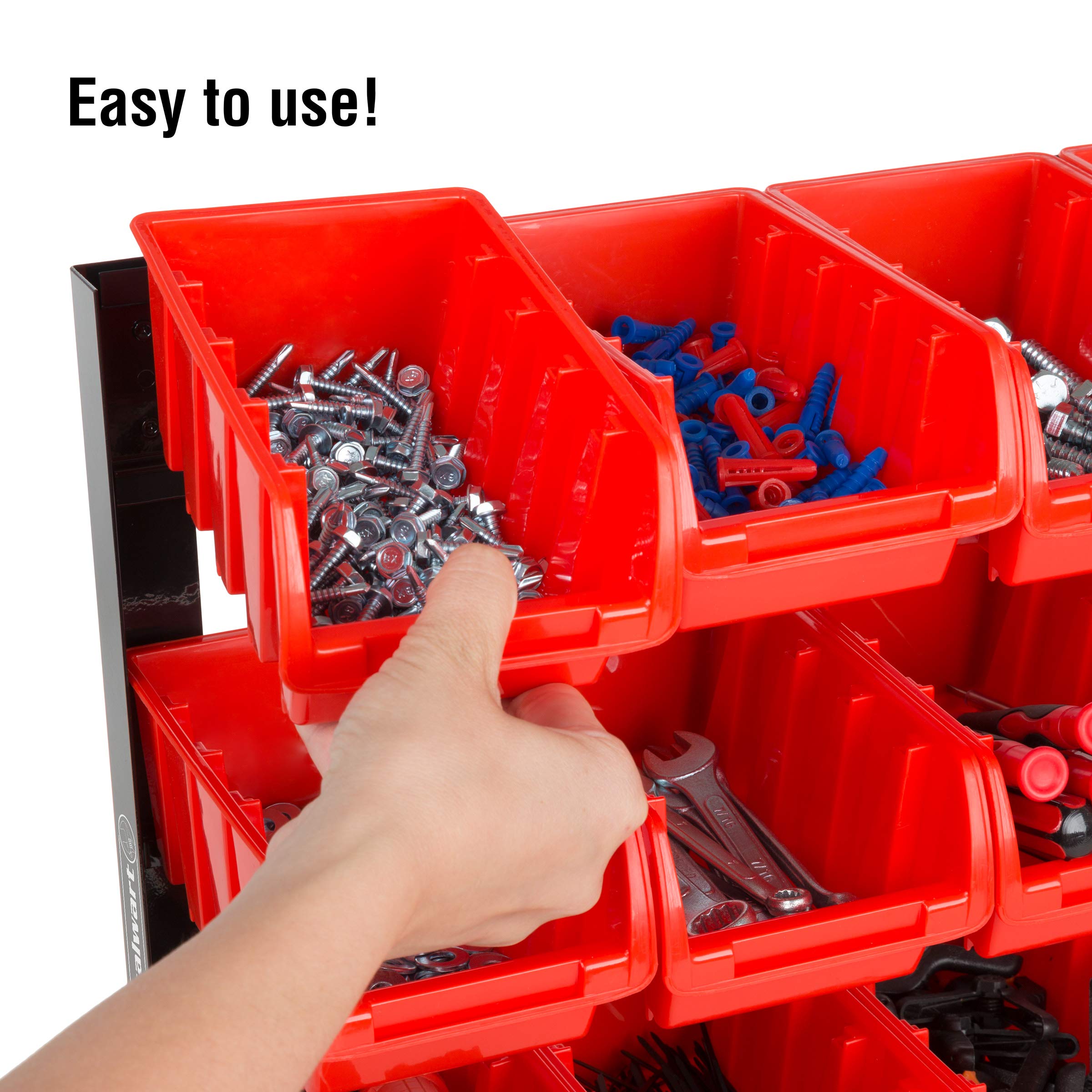 Stalwart 15 Bin Storage Rack Organizer - Heavy Duty Carbon Steel with Stackable Plastic Drawers for Tools, Hardware, Crafts & Office Supplies | Garage, Workshop & Home Organization Solution