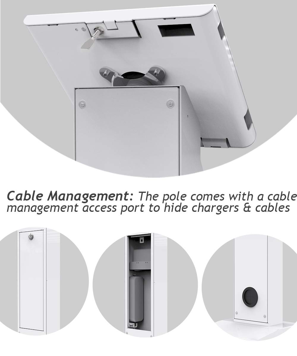 BSF102T Kiosk Tablet Floor Stand for 10.2 inch iPad 7/8/9 Gen - Adjustable Height, Key Lock Security, 360° Rotation - Perfect for Retail Stores, Exhibitions & Self-Service Kiosks