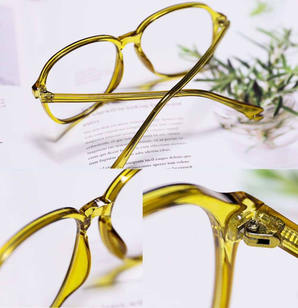 Women's Oversized Fashion Reading Glasses - Transparent Yellow Frame, Spring Hinge, Anti-Eyestrain (2.5X) - Perfect for Reading, Working, and Daily Use