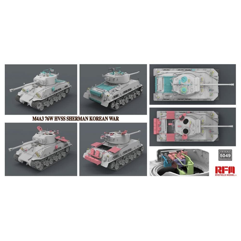Rye Field Model 1/35 Scale Char M4A3 76W HVSS Sherman Tank - Korean War Military Vehicle Kit for Model Builders & Collectors | Perfect for Dioramas, Historical Displays & Wargaming Scenes