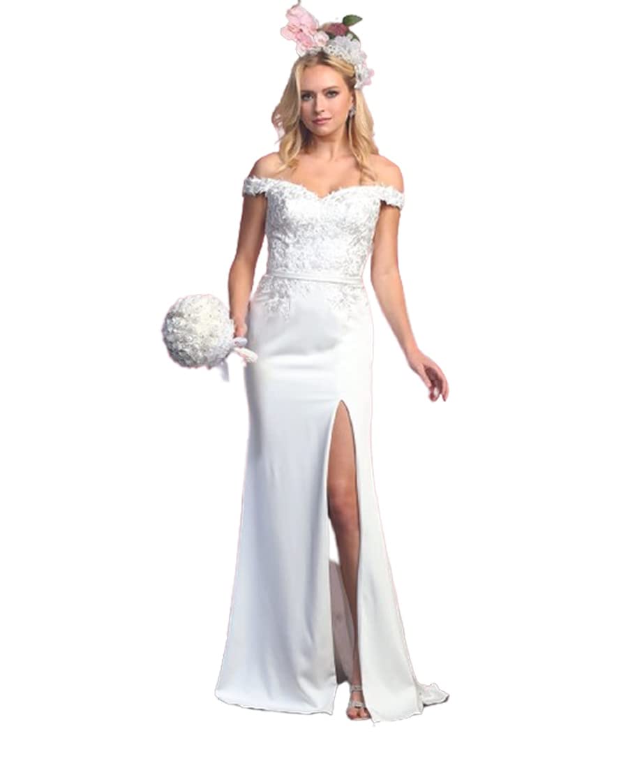 Elegant Off Shoulder Ivory Wedding Dress FDS7914 - Perfect for Bridal, Formal Events & Romantic Photoshoots