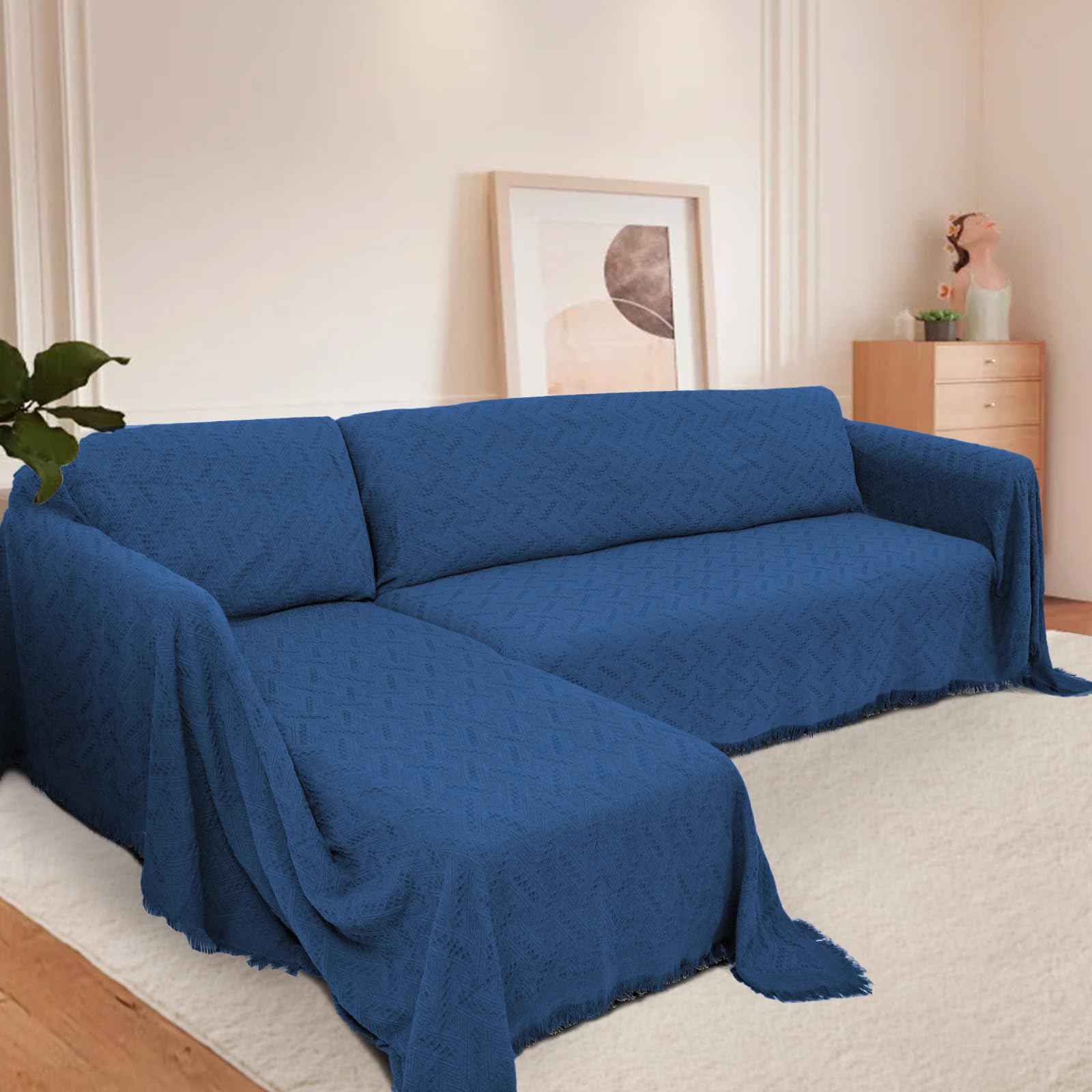 L-Shaped Sectional Sofa Cover - 2-Piece Stretchable Furniture Protector for Pets & Dogs, Navy Blue, X-Large - Perfect for Living Room, Family Room & Pet-Friendly Homes