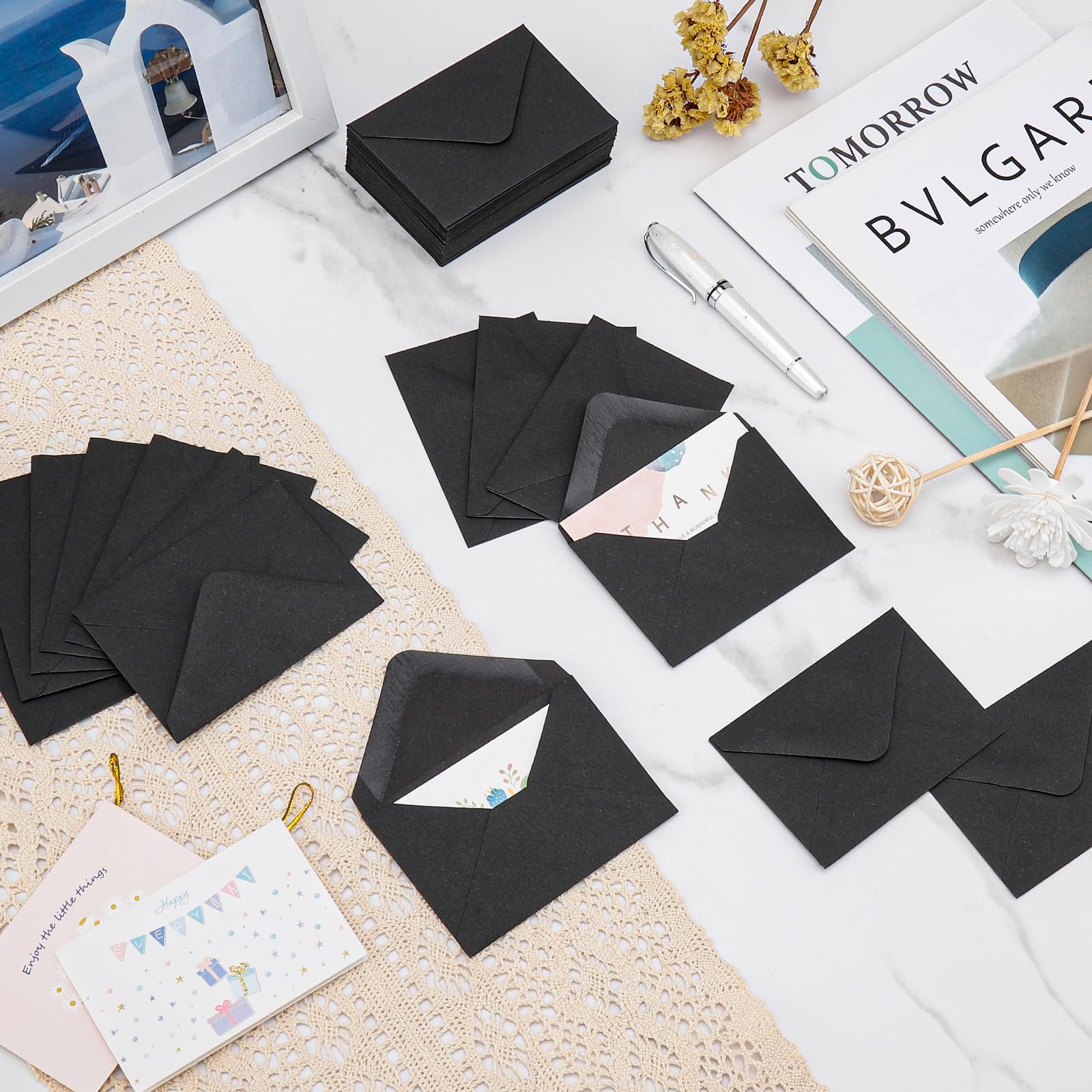 100 Pack 4 x 2.75 Inch Mini Envelopes - 120GSM Black Gift Card Sleeves Bulk | Small Paper Envelopes for Business Cards, Greeting Cards & Invitations | Perfect for Wedding Favors, Party Invites & Thank You Notes