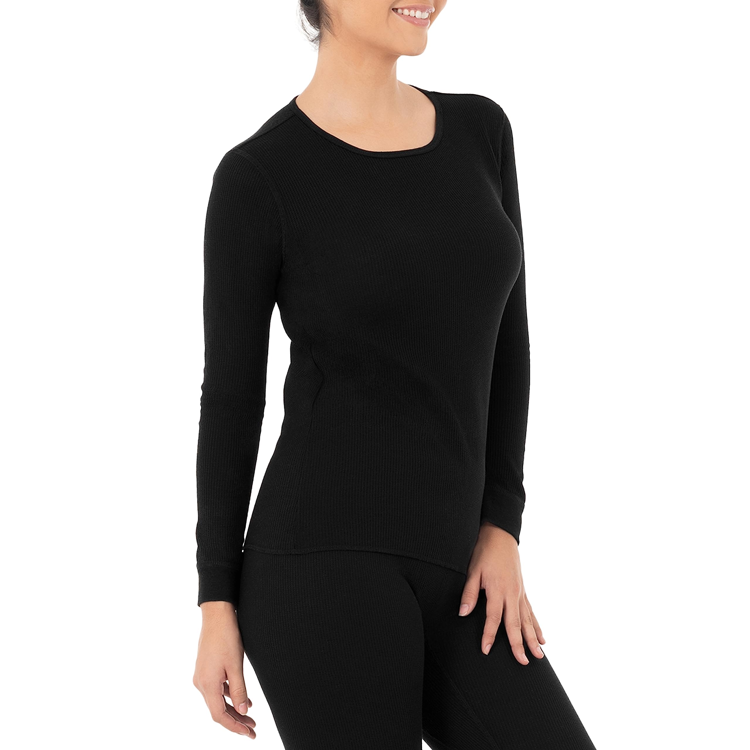 Fruit of the Loom Women's Micro Waffle Premium Thermal Underwear Tee Shirt - Soft Warm Base Layer for Winter, Cold Weather & Layering Outfits