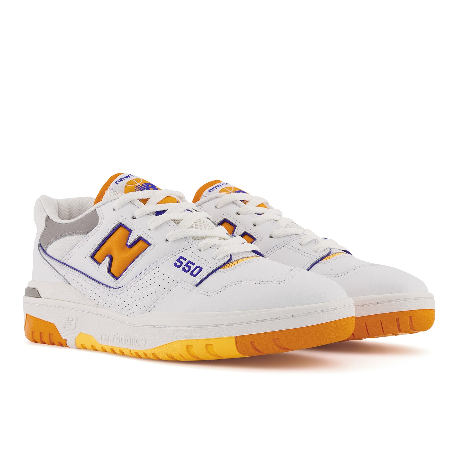 New Balance Men's 550 Lakers Basketball Shoes - White/Vibrant Orange/Purple Colorway | Retro Sneakers for Streetwear & Casual Outfits | Perfect for Basketball, Gym & Everyday Wear