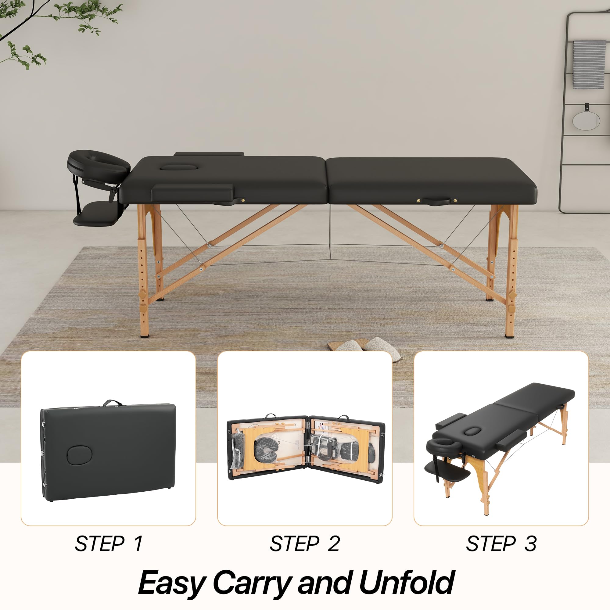 Portable 2-Section Foldable Massage Table - 27