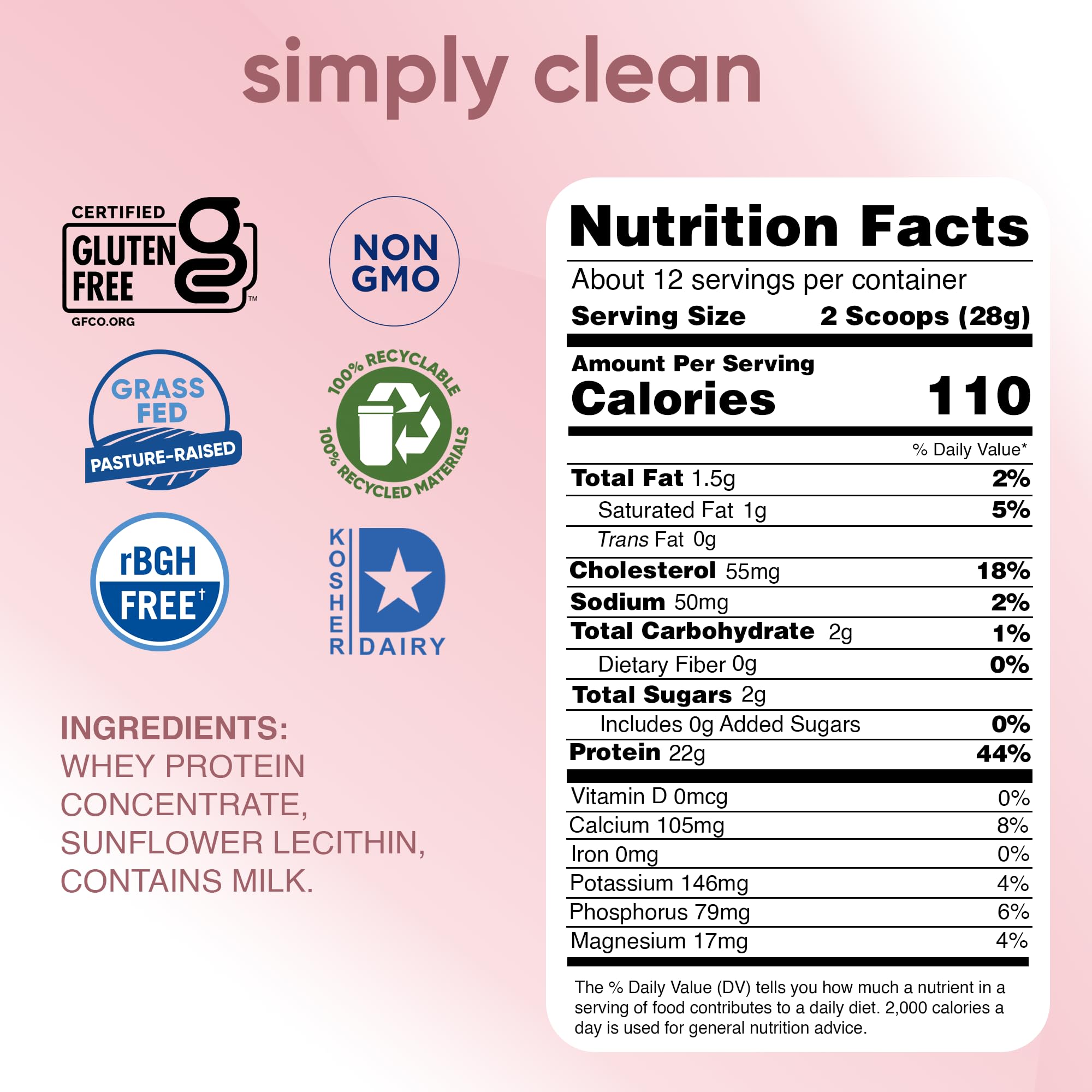 Simply Tera's Grass-Fed Pure Whey Protein Powder - Unflavored, Non-GMO, Kosher, Unsweetened Clean Protein Supplement (12 Oz) - Ideal for Post-Workout Recovery, Muscle Building & Healthy Lifestyle
