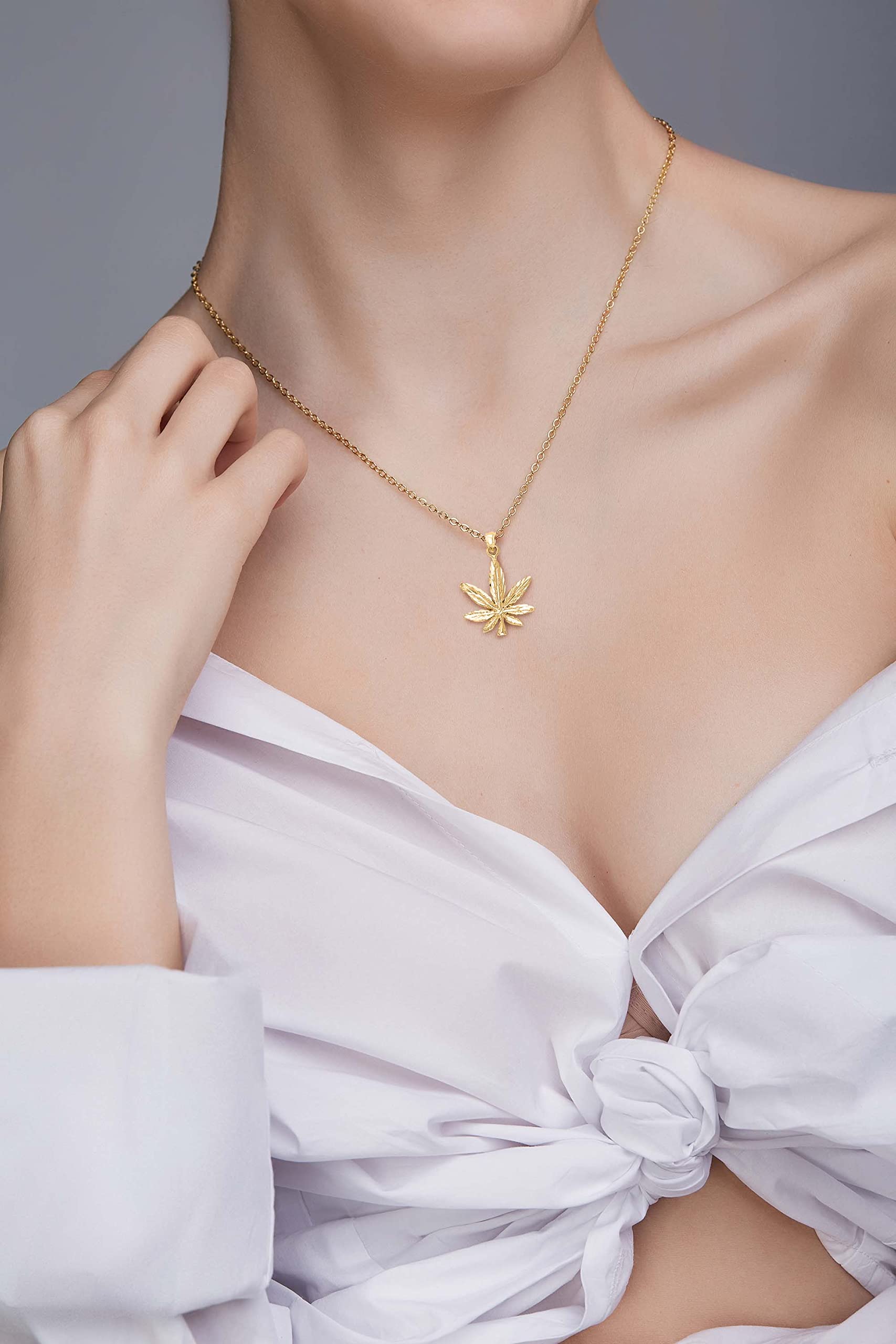 10k Solid Gold Weed Leaf Pendant Necklace - Durable 14K Real Gold Cannabis Jewelry for Women - Perfect Stoner Gift, 420 Accessories & Hippie Fashion Statement - Great for Festivals, Gifting & Everyday Wear