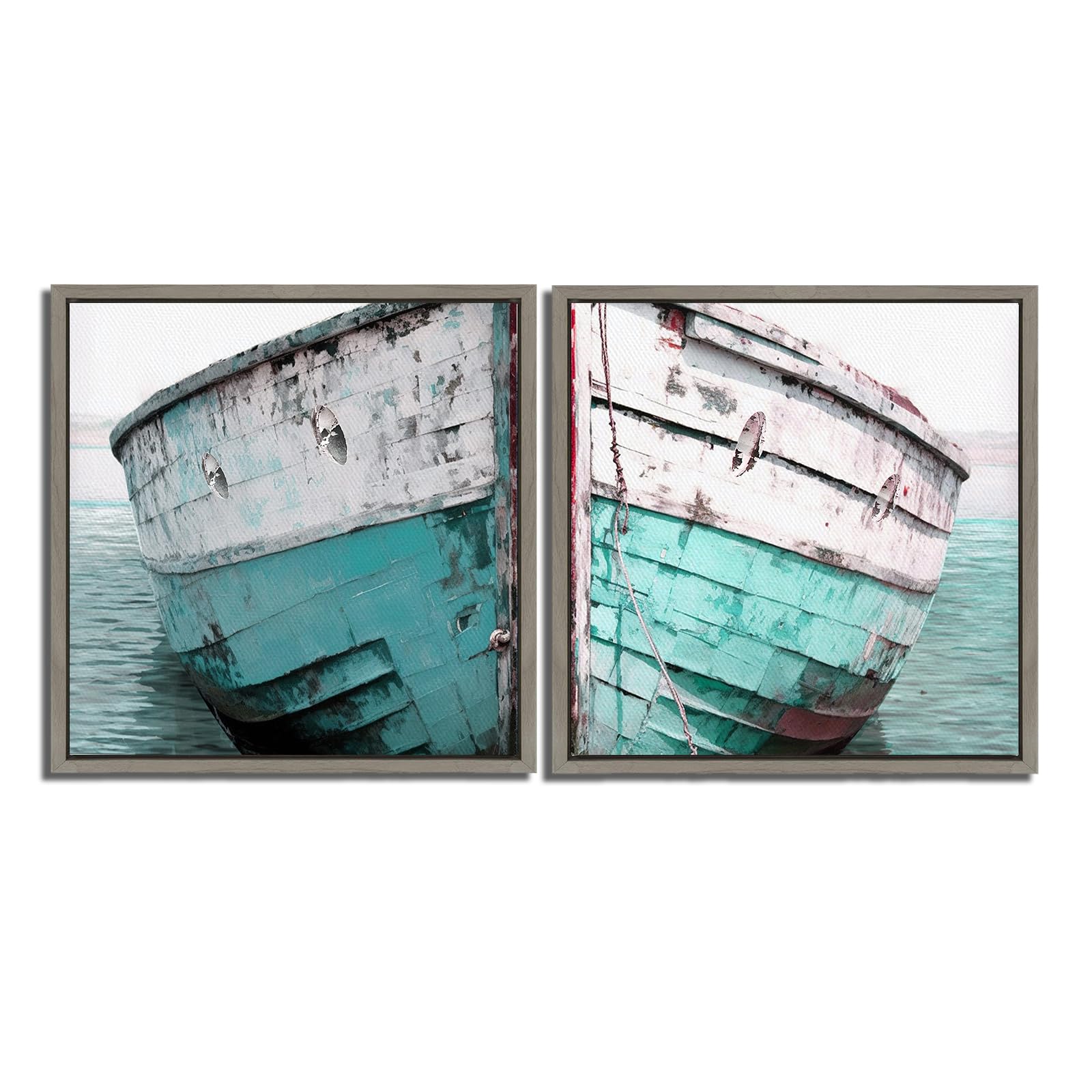 Nautical Wall Art Decor - Rustic Beach Themed Canvas Prints for Bathroom & Living Room - Navy Landscape Pictures on Stretched Canvas (Unframed) - Perfect for Coastal, Farmhouse & Beach House Decor