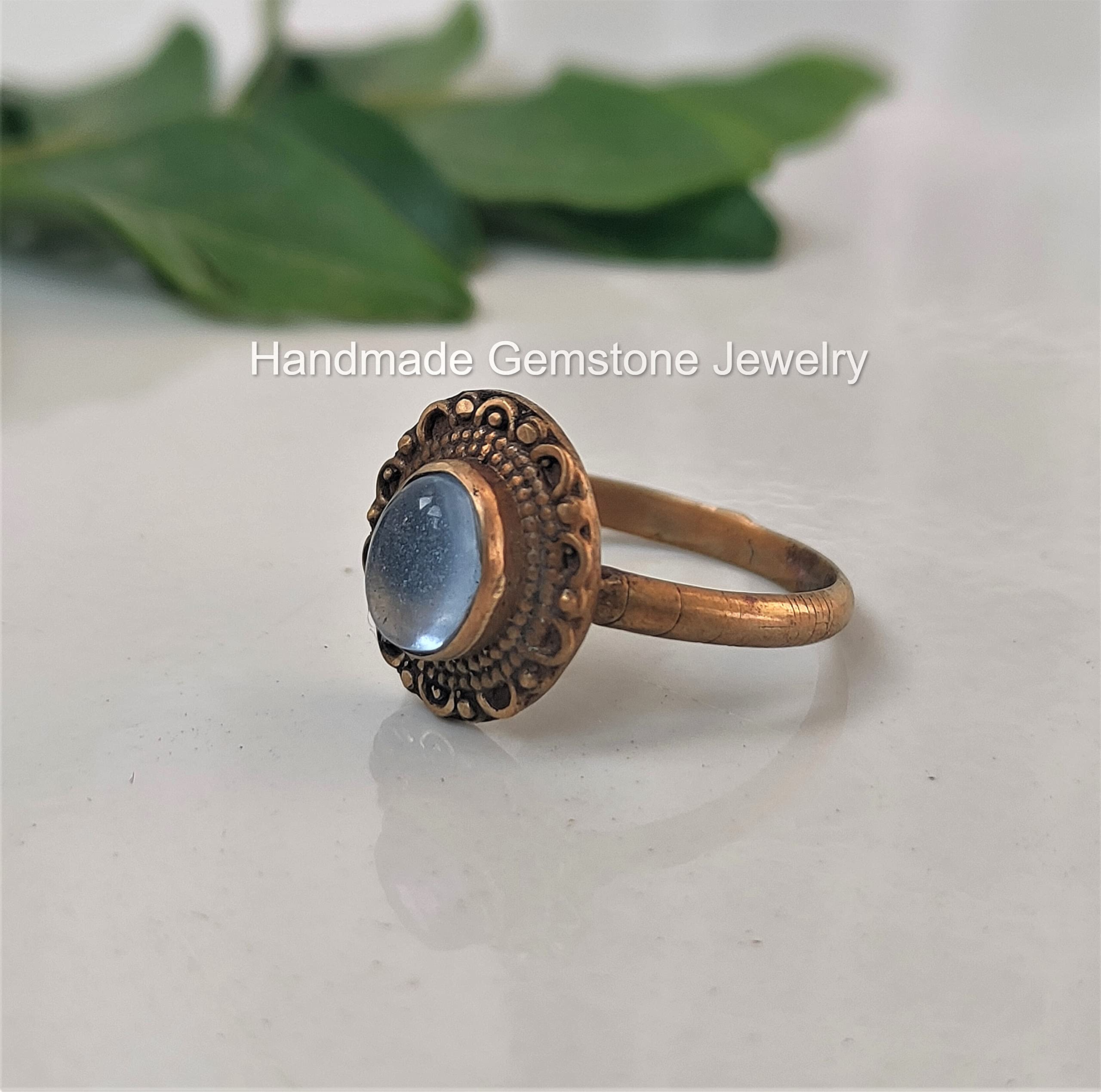 Natural Blue Chalcedony Ring - Handmade Minimalist Oval Semi-Precious Stone Jewelry in Gold Filled & Brass Options | Dainty Blue Chalcedony Ring for Women, Perfect for Everyday Wear, Gift Giving & Boho Fashion