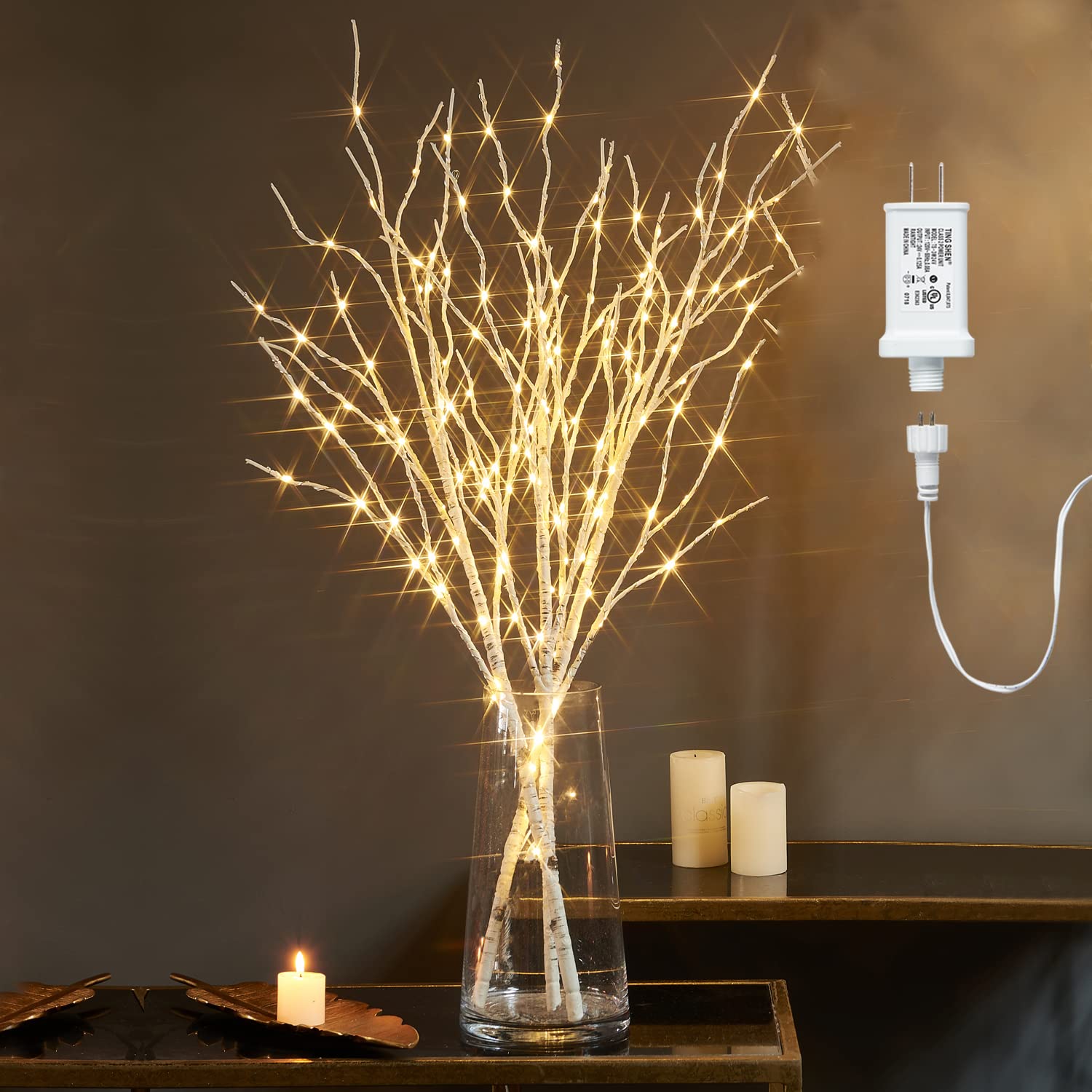 150 LED Fairy Lights with Timer - 32in Plug-in White Birch Twigs for Vase, Christmas & Home Decor (Indoor/Outdoor Use) - Perfect for Centerpieces, Weddings, Parties & Seasonal Displays