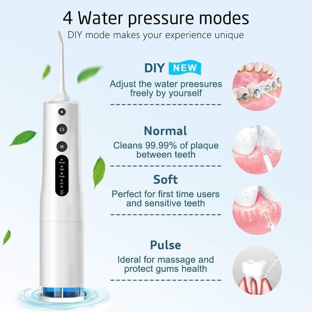 **Cordless Water Flosser for Teeth Cleaning – IPX7 Waterproof Dental Oral Irrigator with 4 Modes & Detachable Tank – Portable Teeth Cleaner for Home & Travel (White) – Perfect for Braces, Gums, and Daily Oral Care**