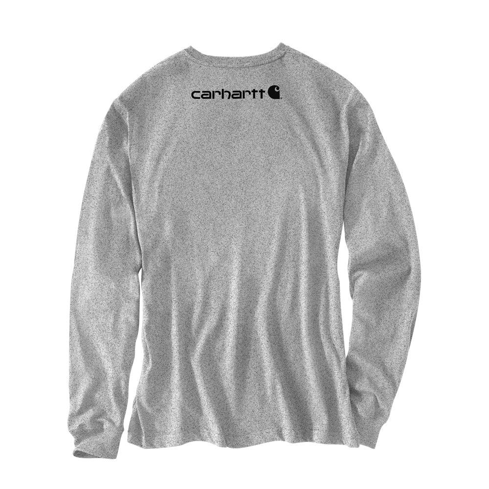 K231 Loose Fit Heavyweight Long Sleeve Graphic T-Shirt with Logo Sleeve - Heather Grey & Black - Casual Streetwear for Men & Women