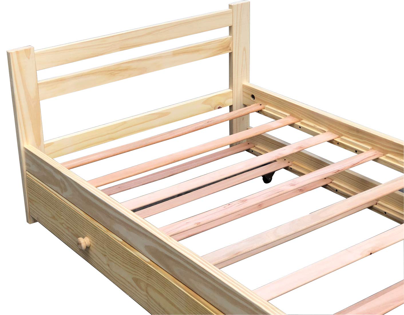 Solid Pine Wood Twin Trundle Bed Frame with Slats Support - Unfinished Wooden Bed for Kids & Guest Rooms - Space-Saving Wheeled Trundle Design for Small Bedrooms & Vacation Homes