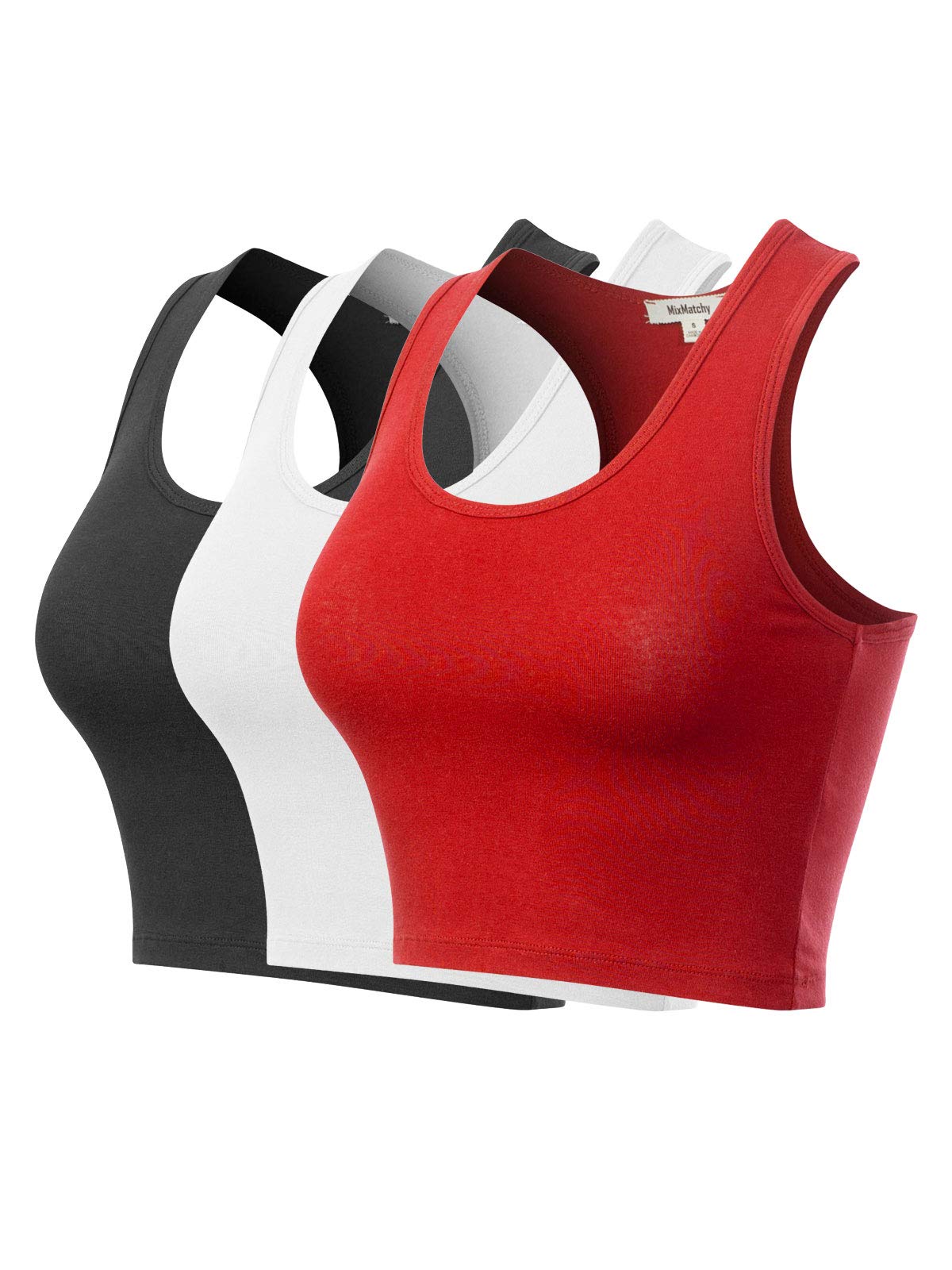 MixMatchy Women's Workout Crop Tank Tops - 3 Pack Racerback Yoga Shirts, Breathable Cotton Sleeveless Gym Tops for Running, Fitness & Yoga | Perfect for Gym, Home Workouts & Summer Activewear