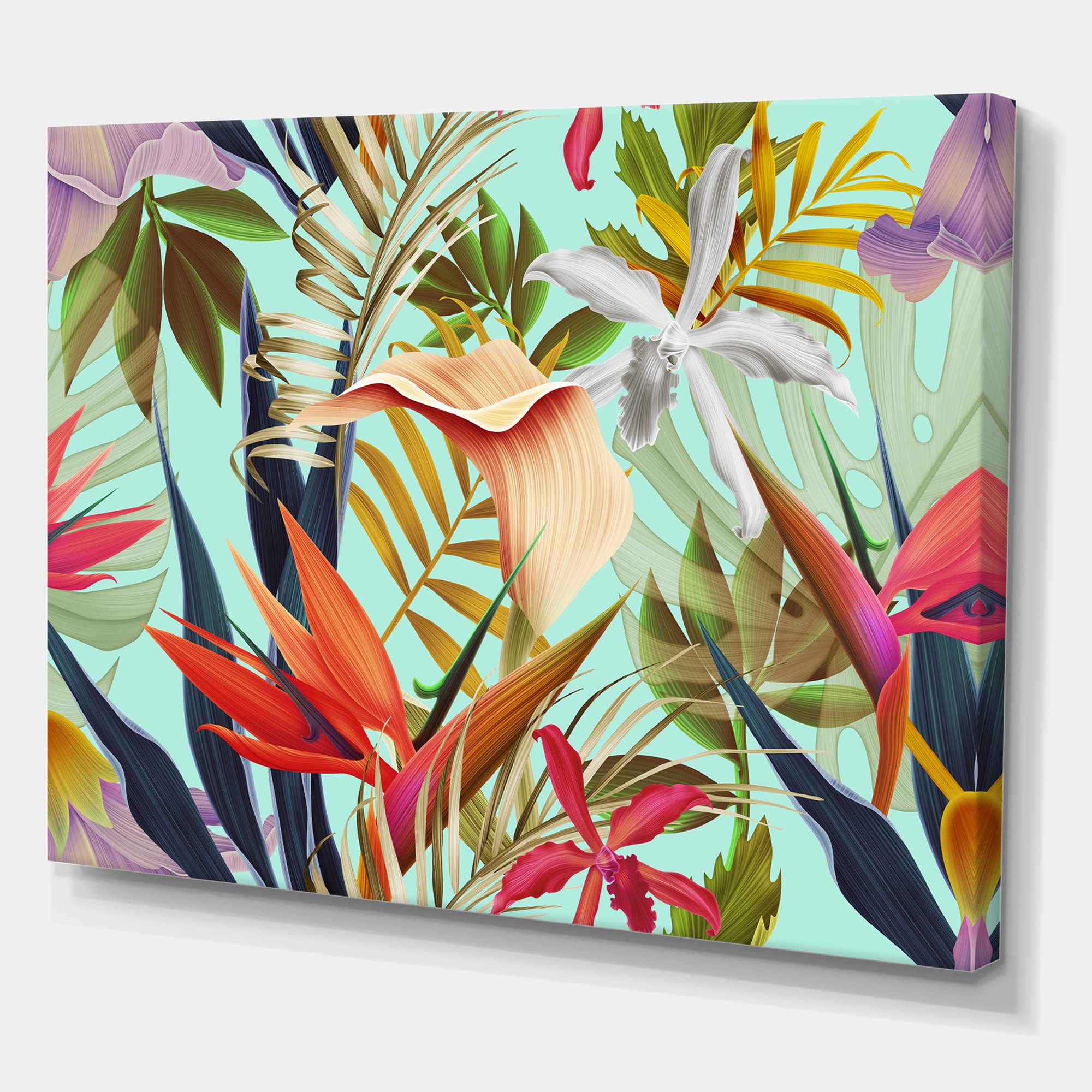 DesignQ Tropical Vintage Flowers II Canvas Wall Art - Vibrant Floral Print for Living Room, Bedroom & Office Decor