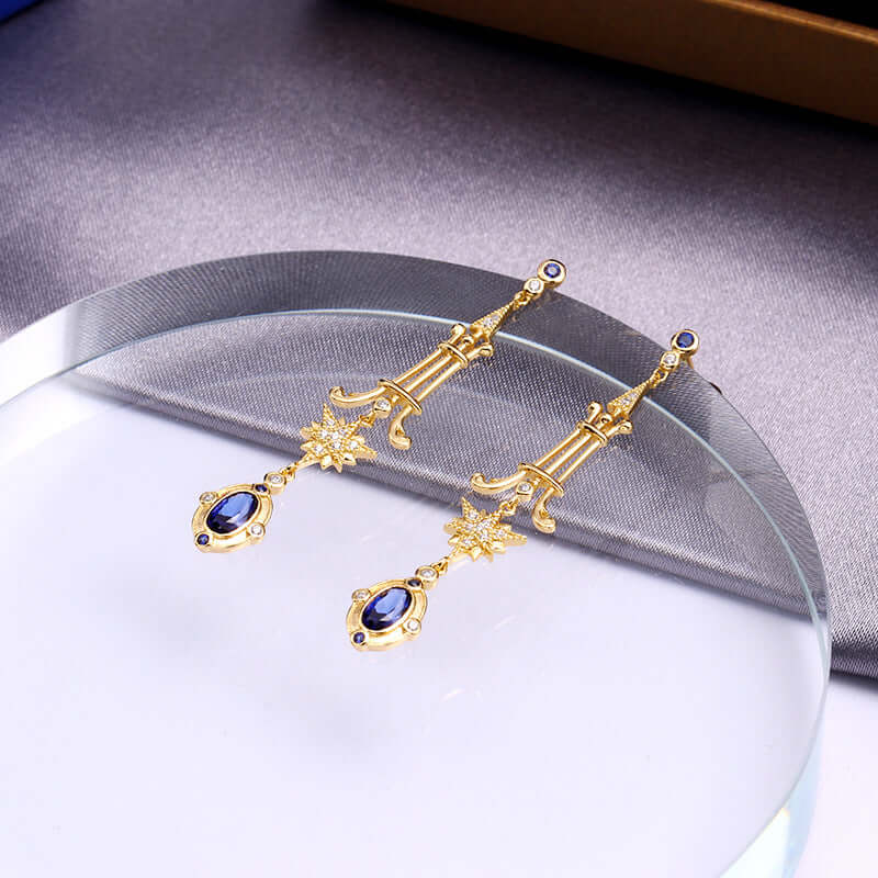 Baroque Sapphire Star Drop Earrings for Libra Birthstone | TB1218 | Elegant Jewelry Gift for Women, Birthday Present, Special Occasion Accessory