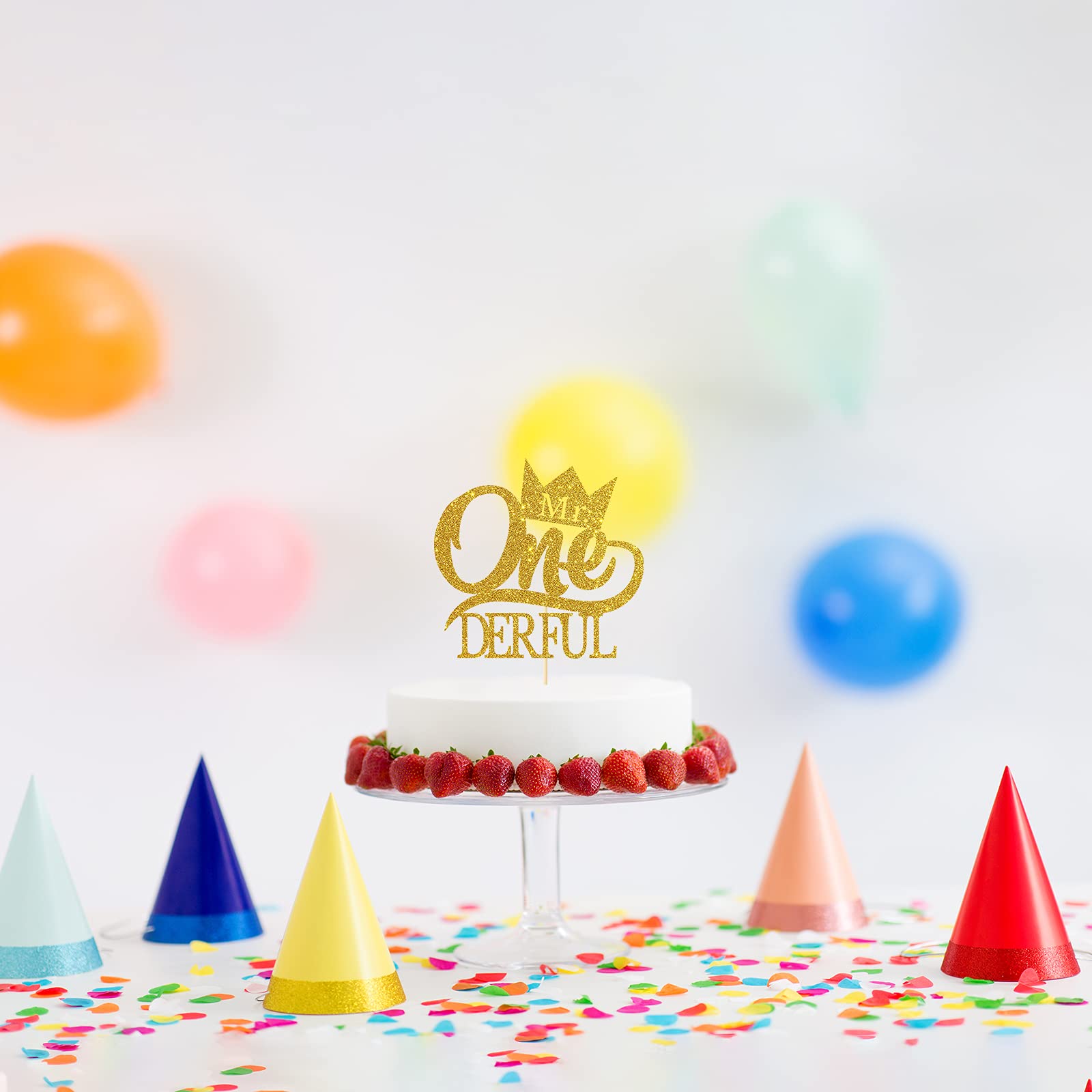 Mr. Onederful Gold Glitter Cake Topper - Happy Birthday Little Man Cake Decorations for 1st Birthday Party Supplies | Perfect for Baby Boy's First Birthday, Gender Reveal & Themed Celebrations