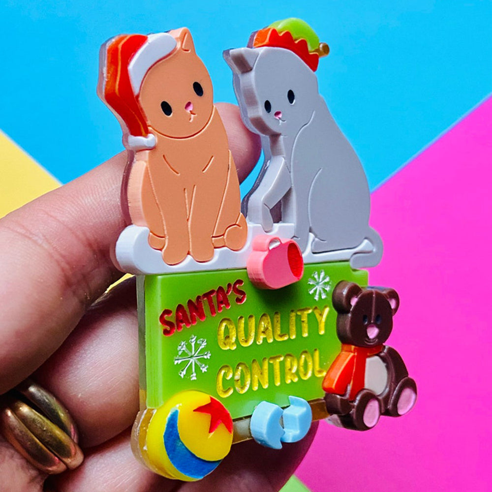 Makokot Design Santa's Quality Control Acrylic Brooch - Christmas Collection Holiday Pin for Jackets, Bags & Gifts