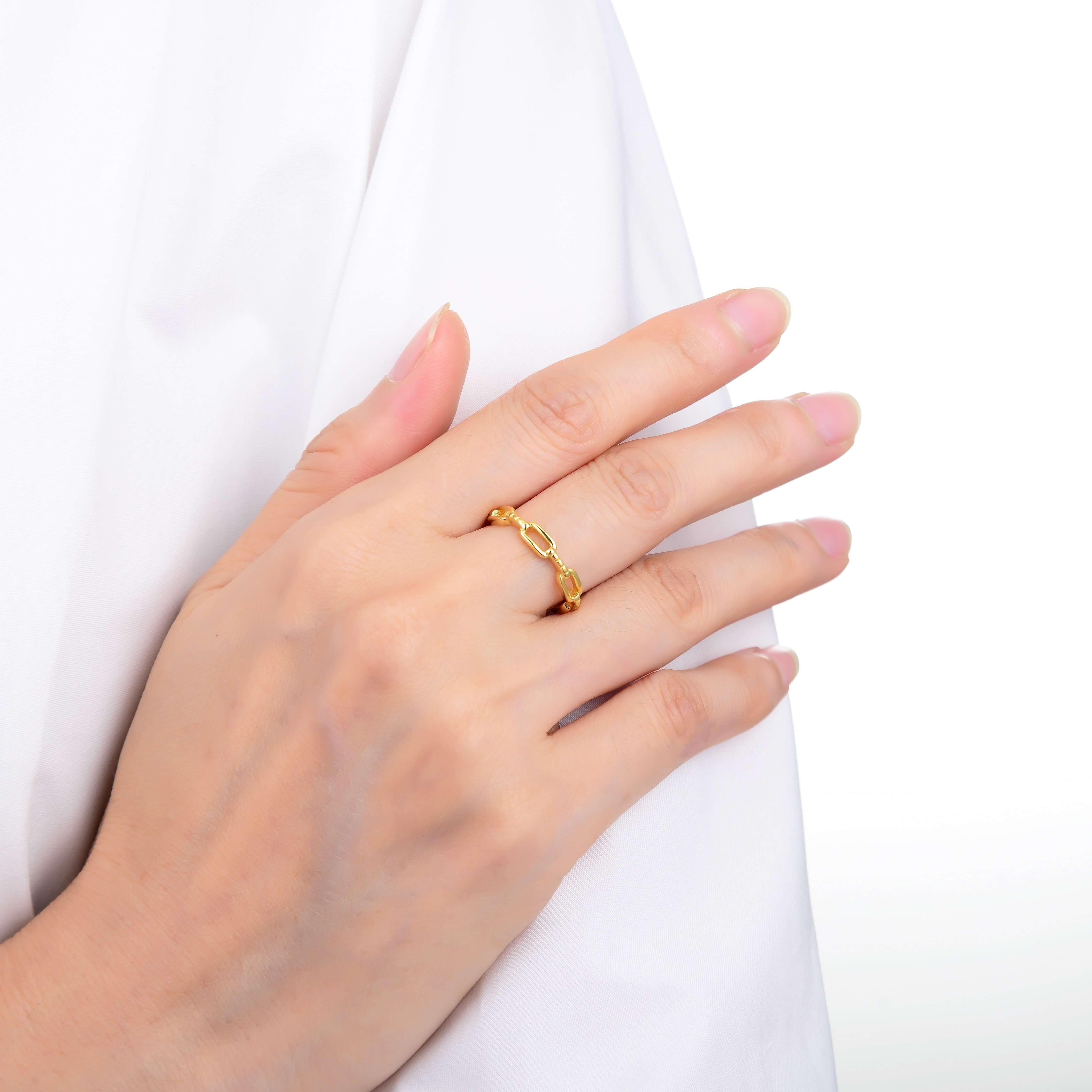 14K Yellow Gold Chain Ring for Women - Elegant & Dainty Jewelry for Everyday Wear, Gifts & Special Occasions