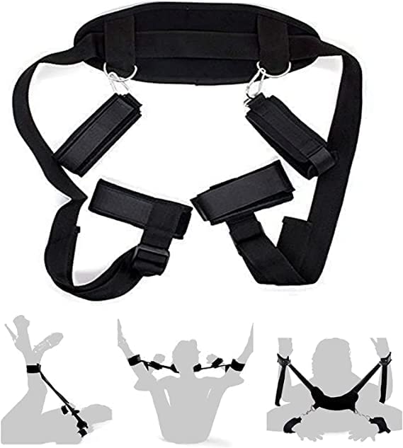 BDSM Restraints Kit - Adjustable Wrist & Ankle Cuffs, Thigh Restraints with Bed Straps for Couples Bondage Play | Includes Blindfold for Sensory Deprivation | Perfect for Spicing Up Your Sex Life & BDSM Exploration