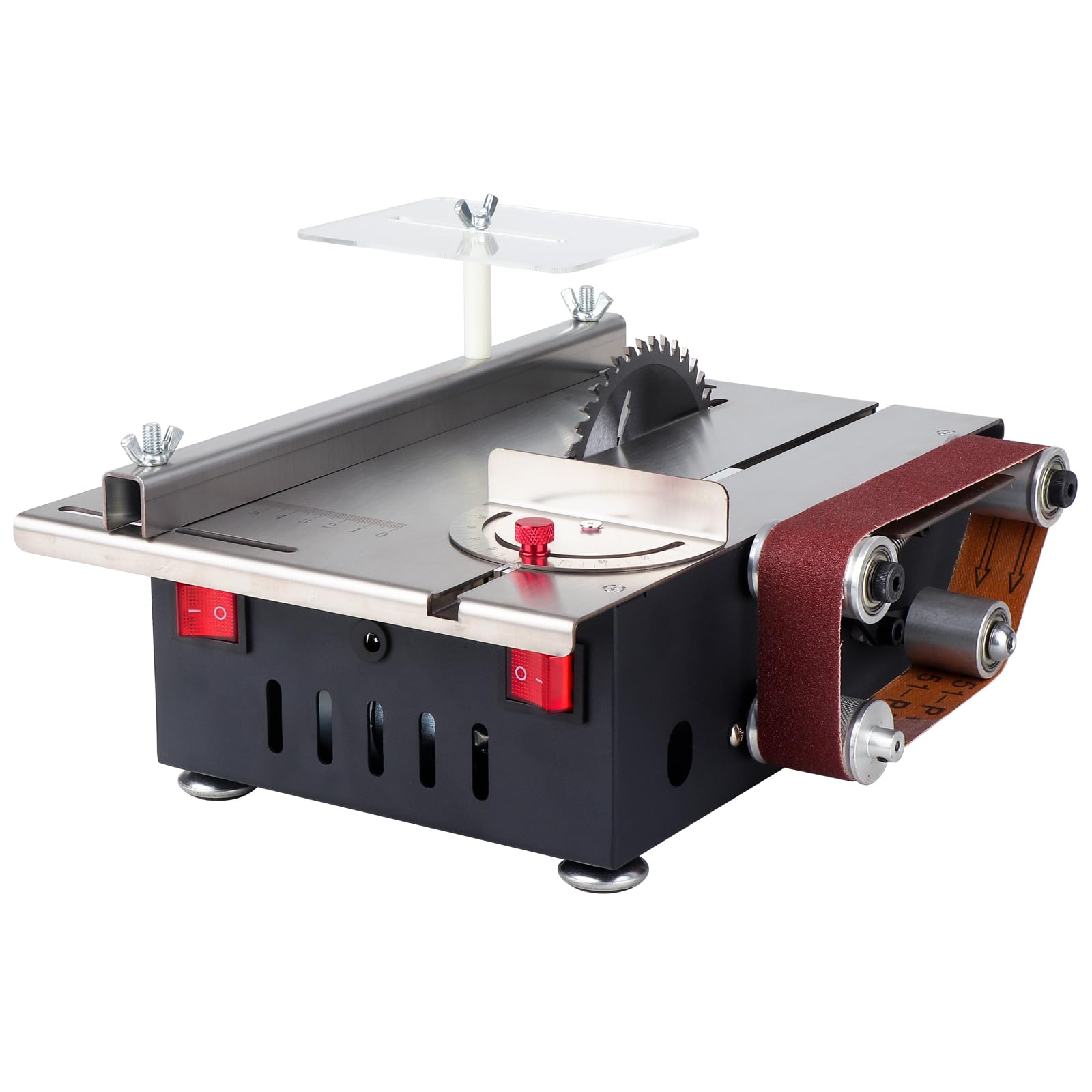 Mini Table Saw with 4 Blades & Belt Sander - Portable Multi-Functional Cutting & Sanding Machine for Wood, Metal, PCB, Acrylic & Plastic | Includes 10 Sanding Belts | Perfect for DIY Projects, Woodworking & Crafting (VGJ-2)
