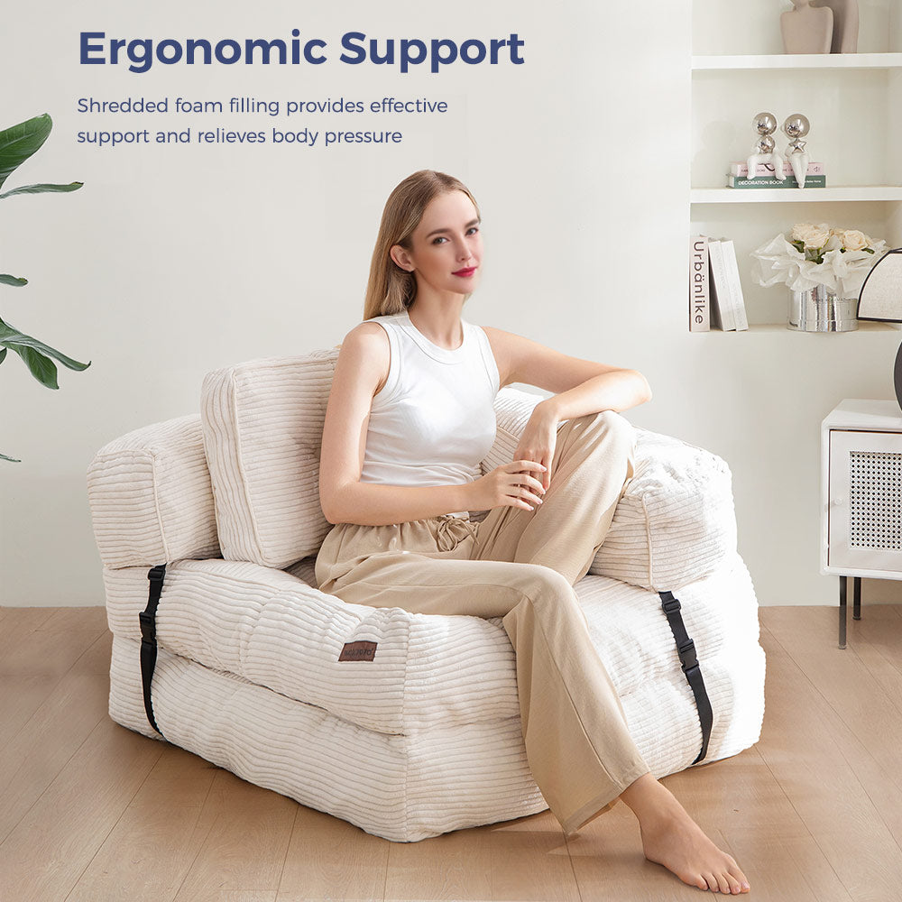 MAXYOYO L-Shaped Convertible Sofa Bed - Foldable Sleeper Sofa with Armrest, Beige | Perfect for Small Spaces, Guest Rooms & Apartments